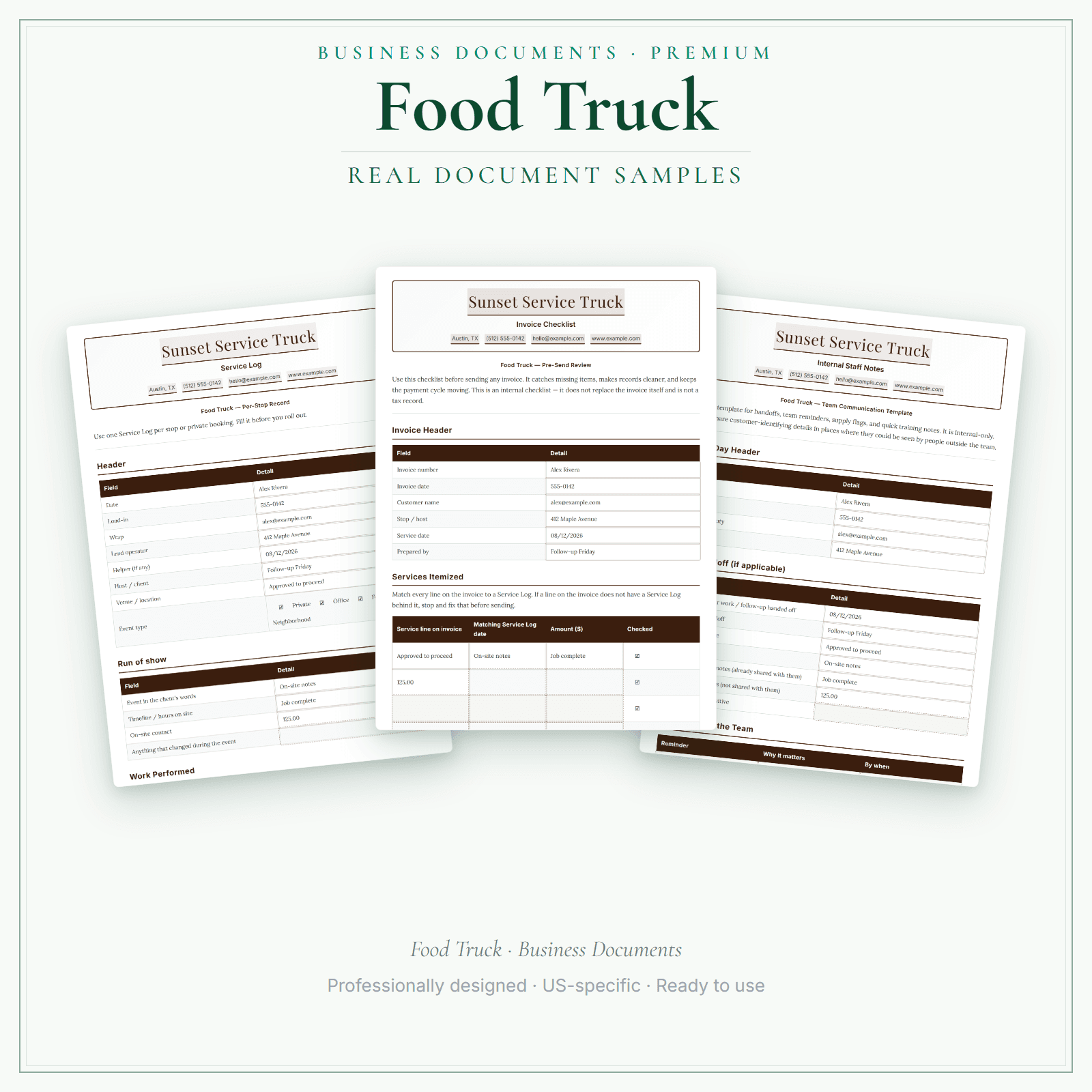 Food Truck Business Documents — Premium sample pages
