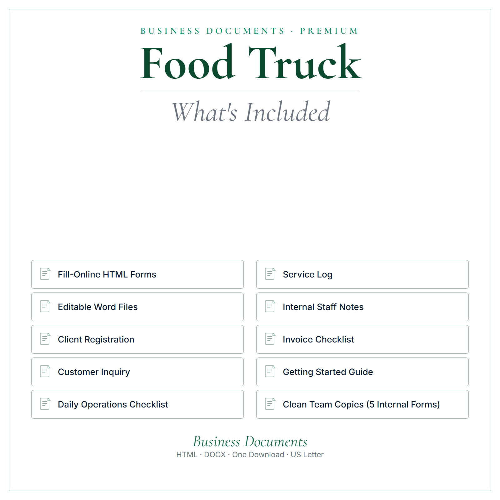 What's included in Food Truck Business Documents — Premium