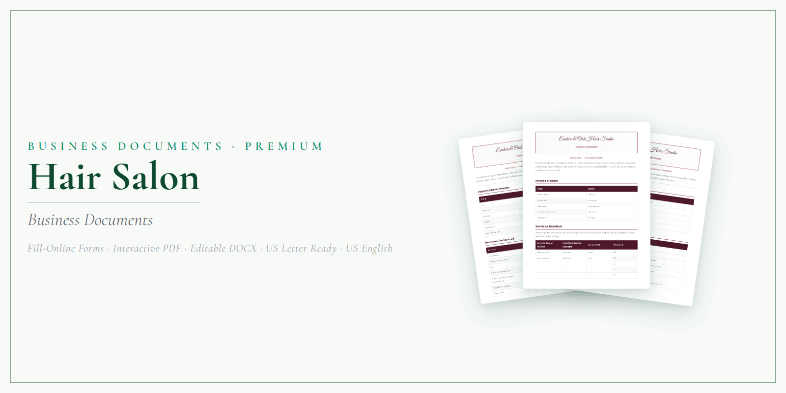 Hair Salon Business Documents — Premium product preview
