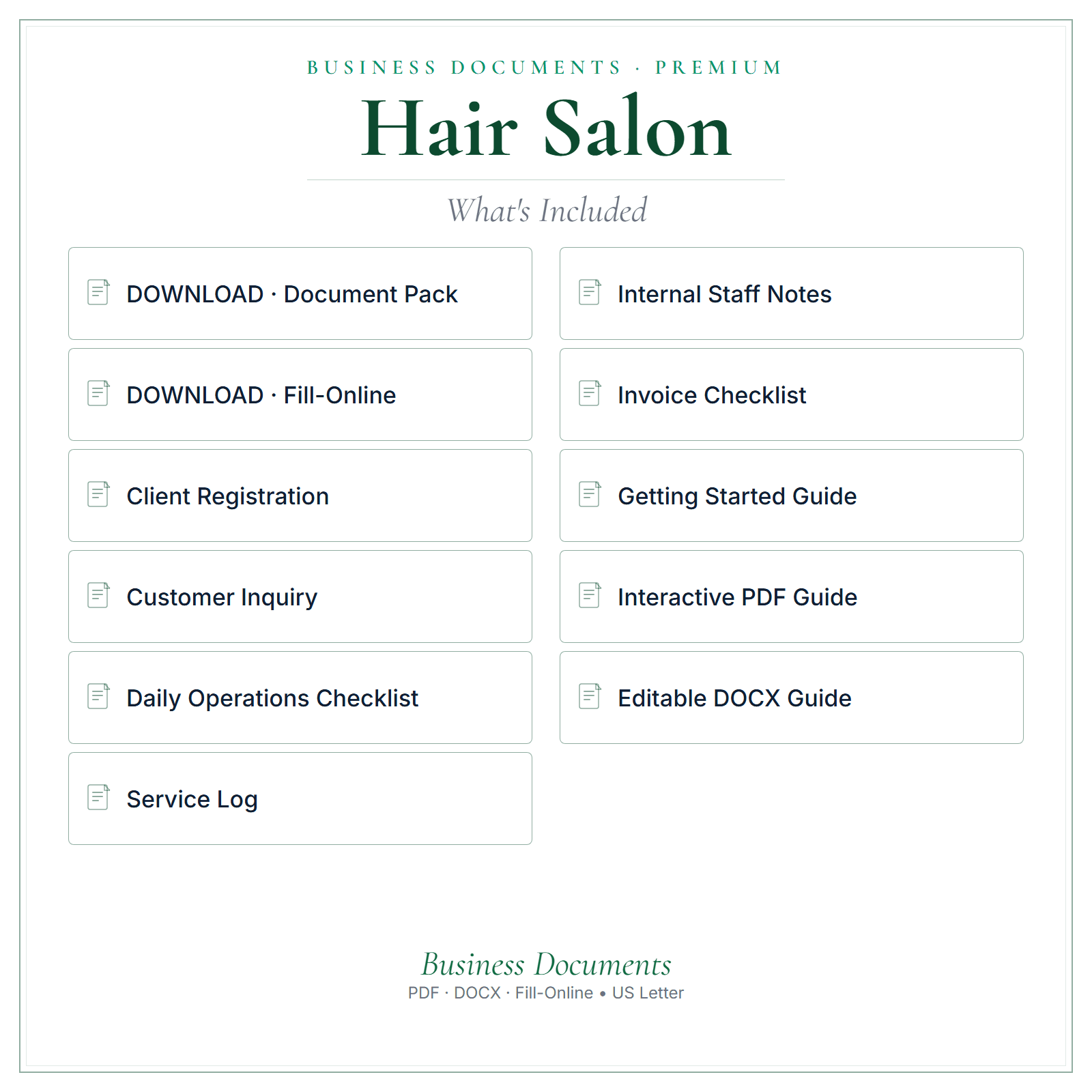 What's included in Hair Salon Business Documents — Premium