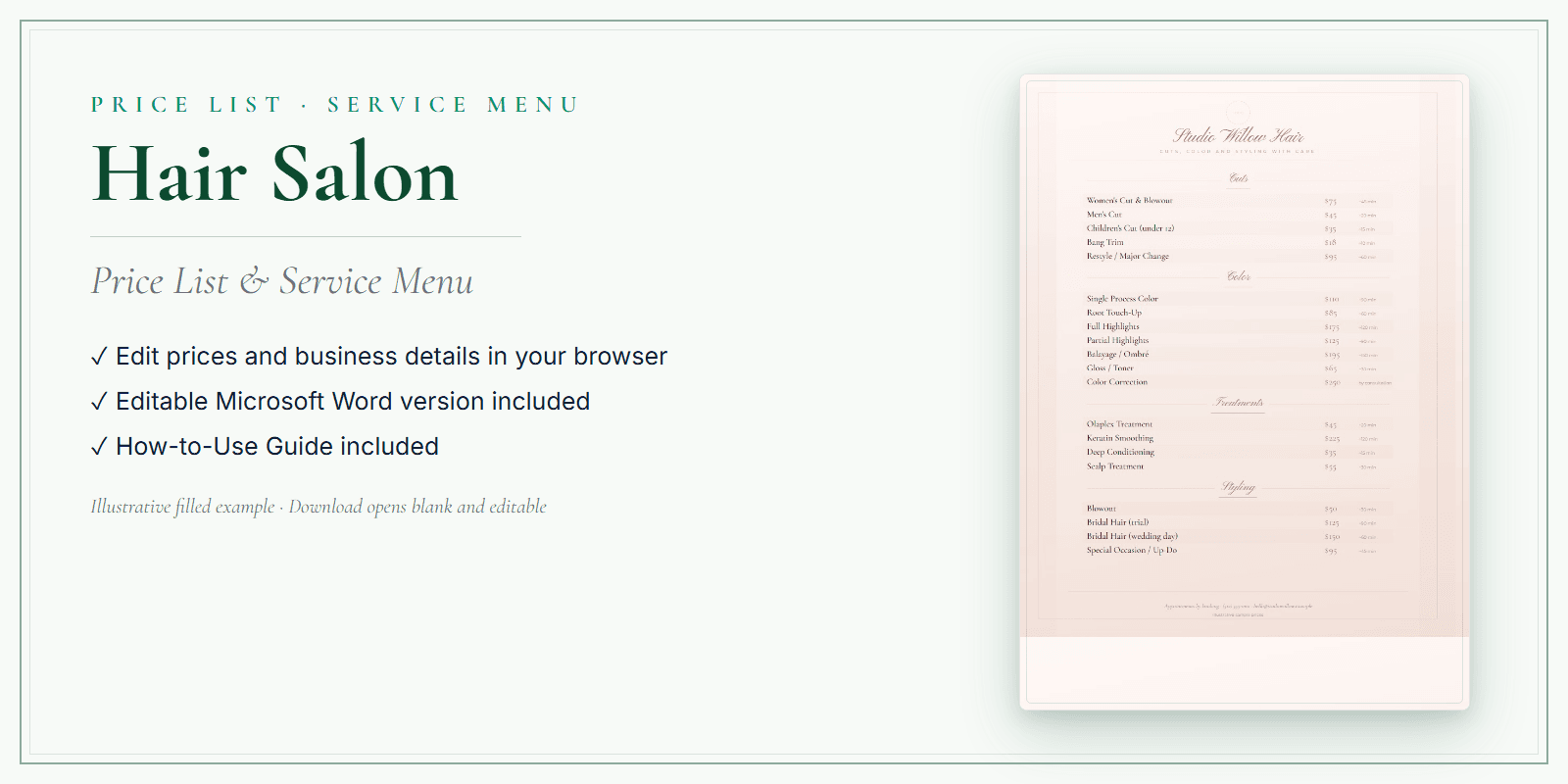 Hair Salon Price List & Service Menu product preview