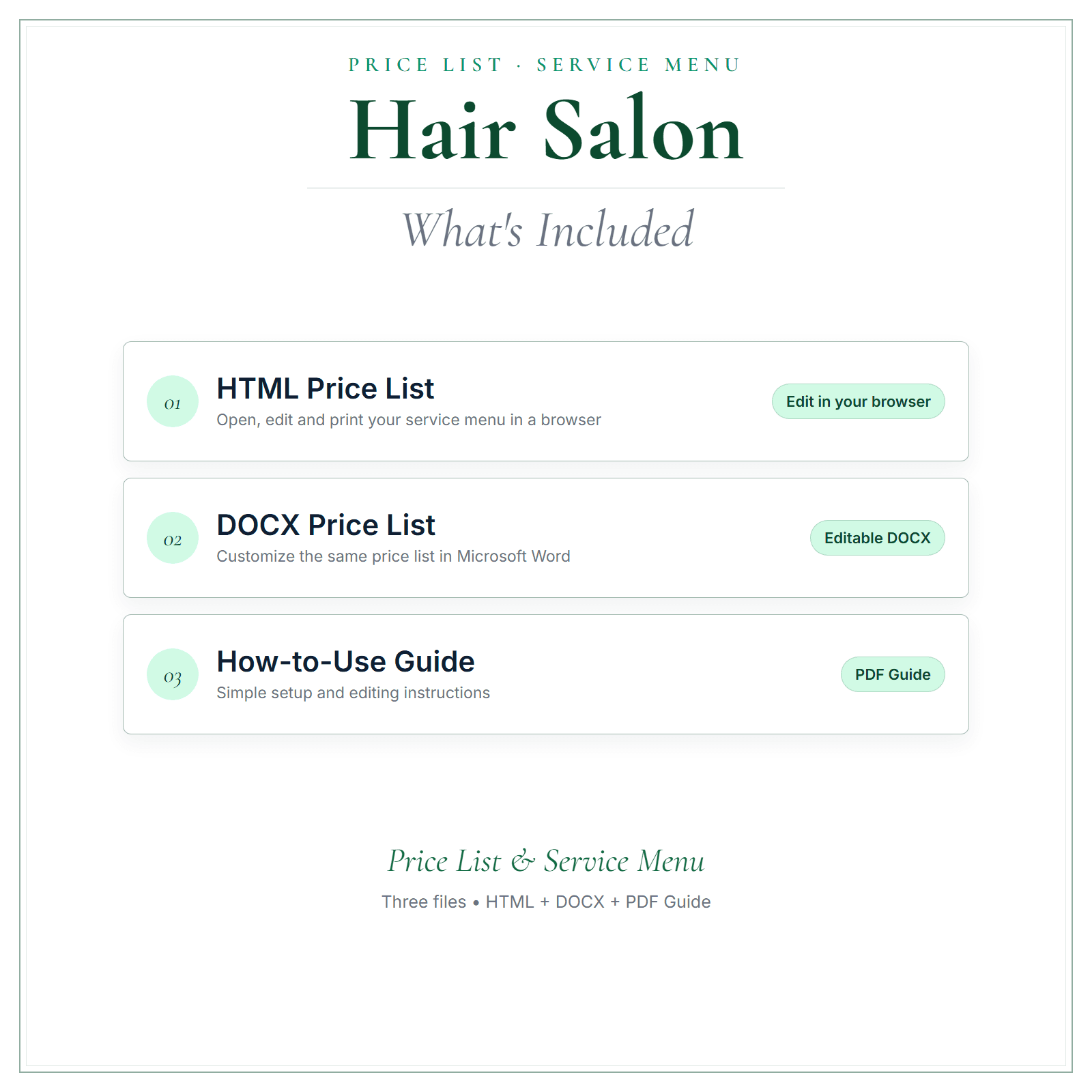 What's included in Hair Salon Price List & Service Menu