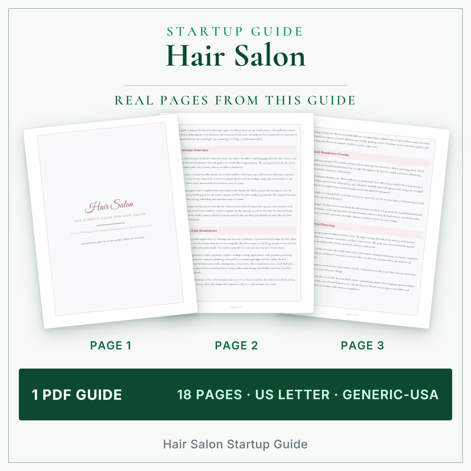 Hair Salon Startup Guide sample pages