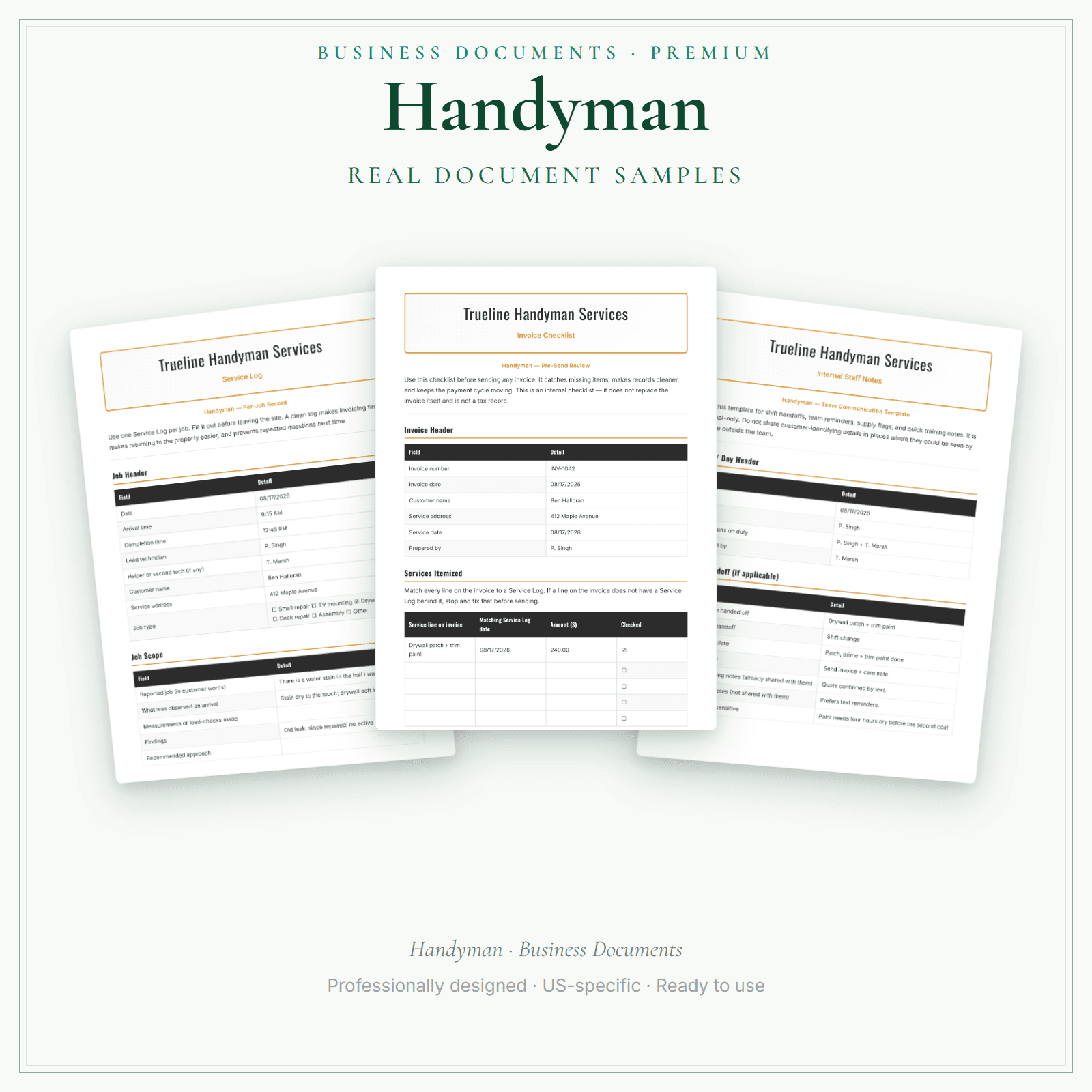 Handyman Business Documents — Premium sample pages