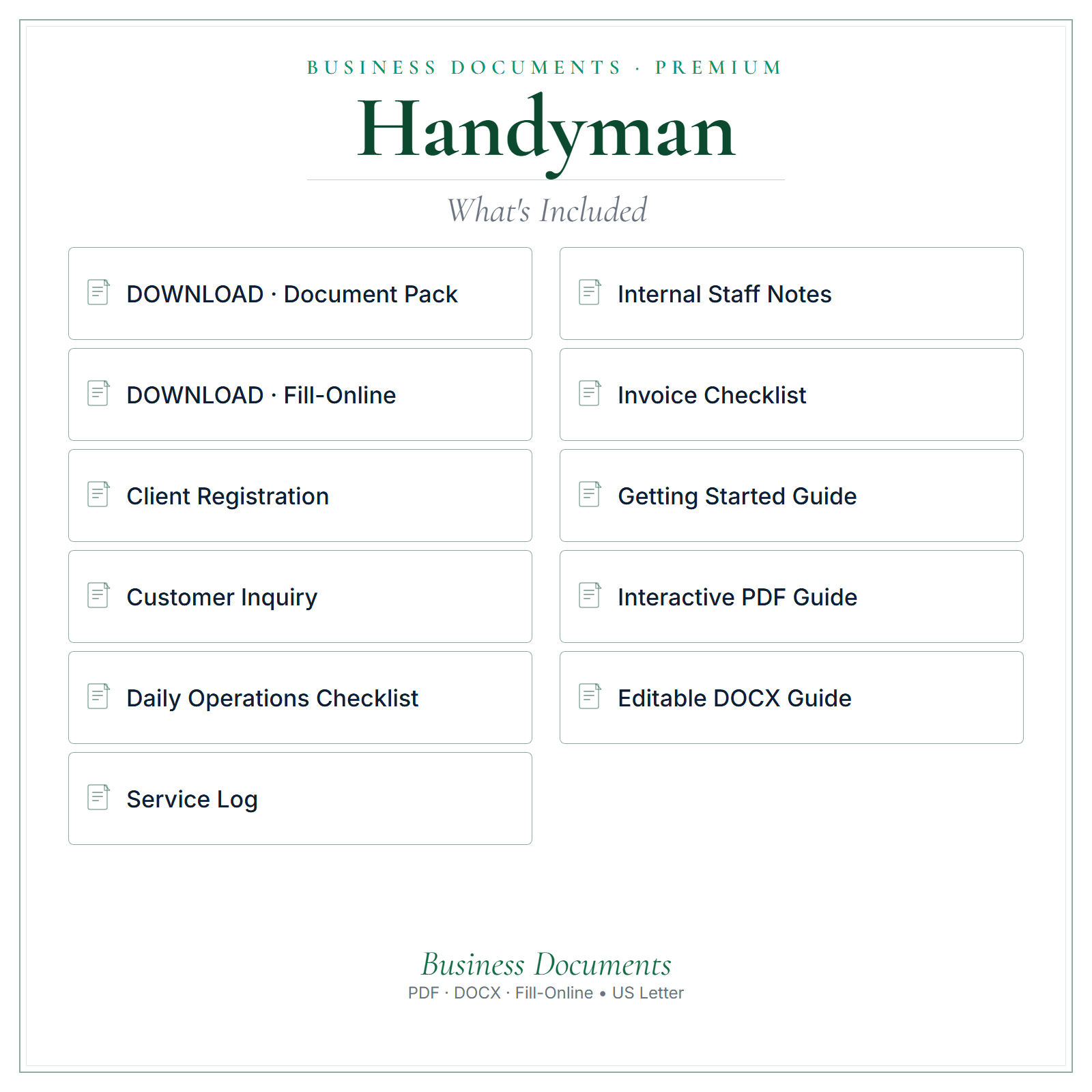 What's included in Handyman Business Documents — Premium