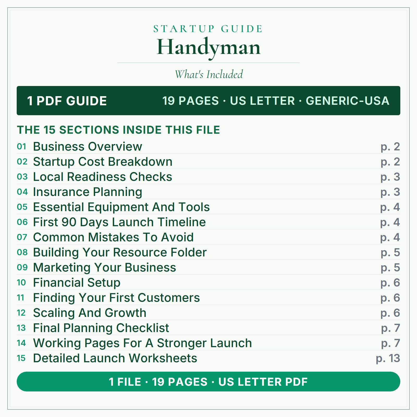 What's included in Handyman Startup Guide