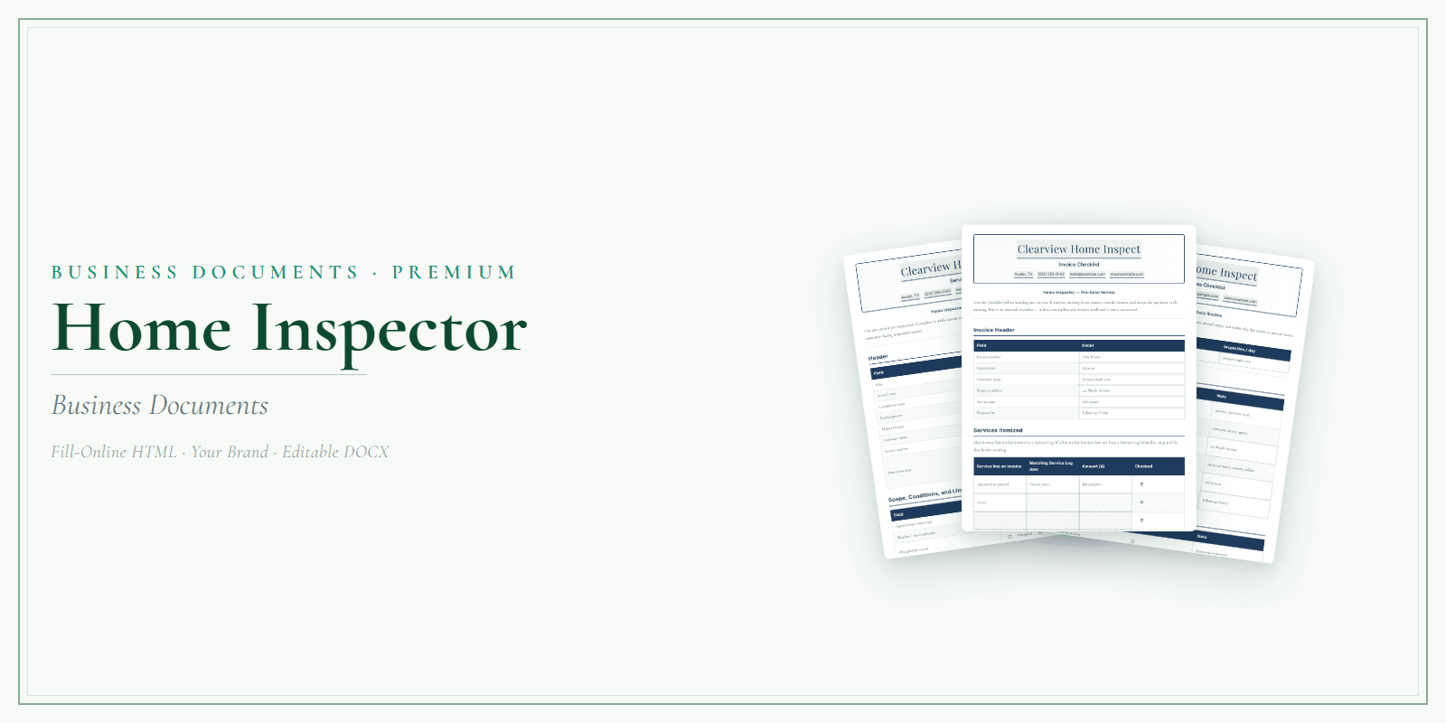 Home Inspector Business Documents — Premium product preview