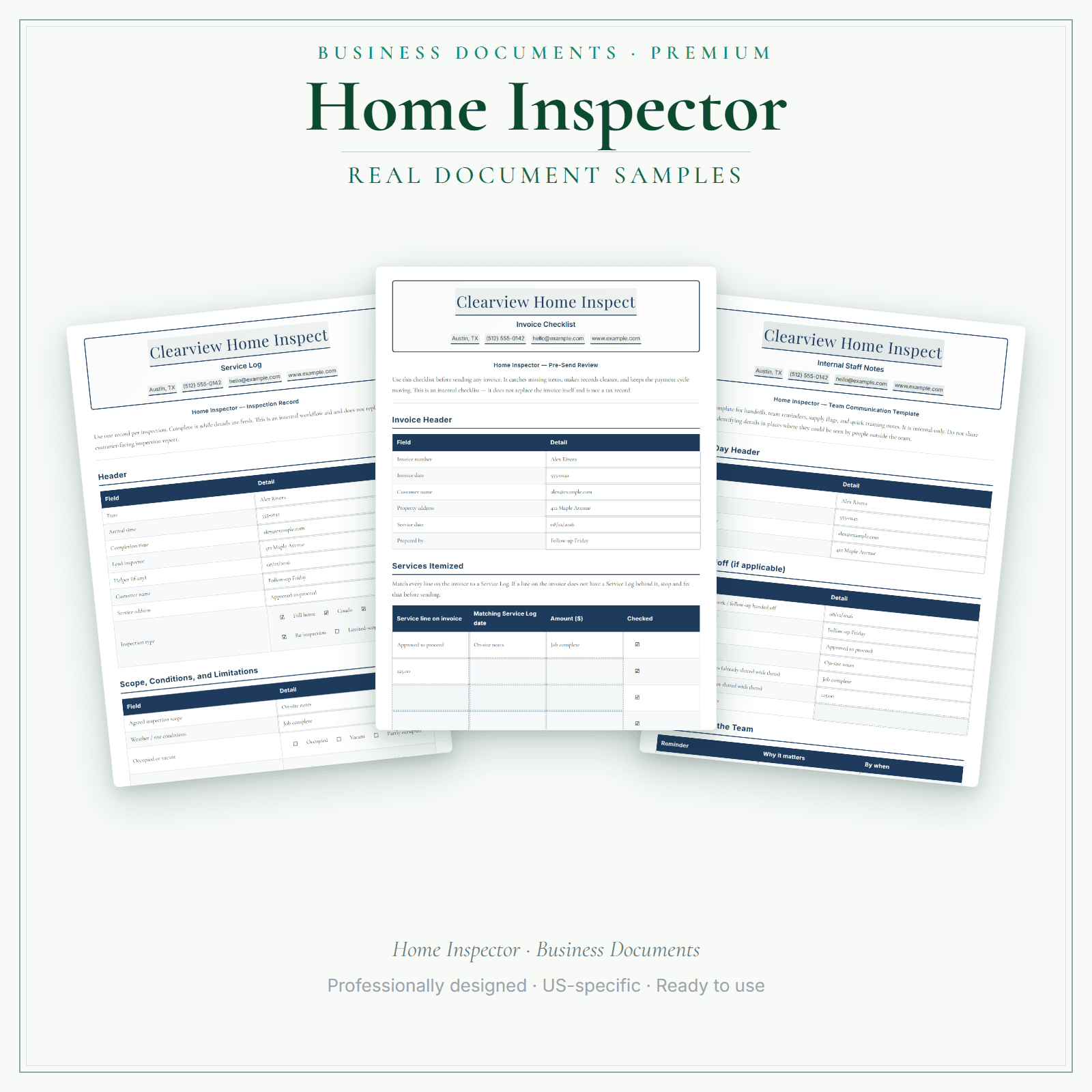 Home Inspector Business Documents — Premium sample pages