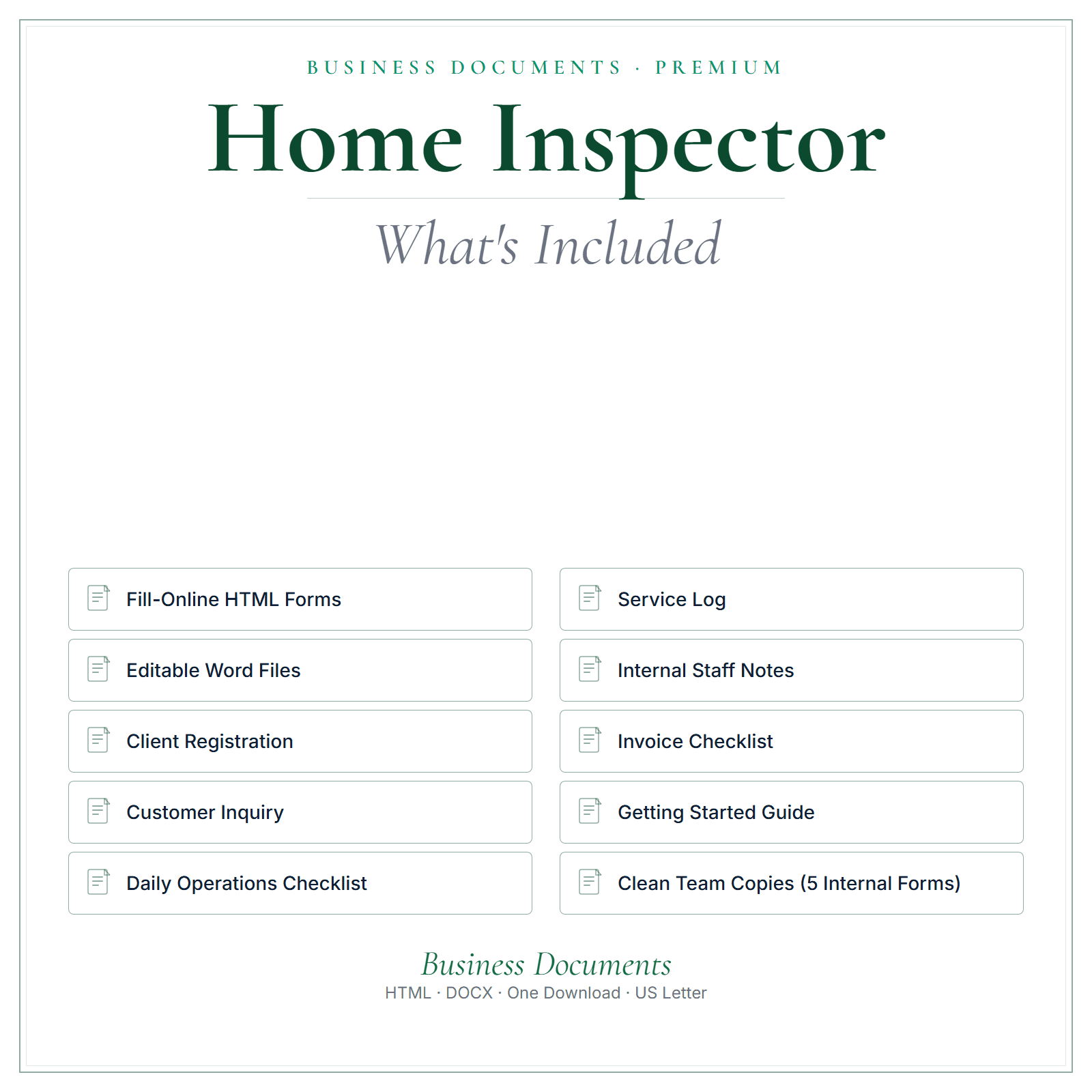 What's included in Home Inspector Business Documents — Premium