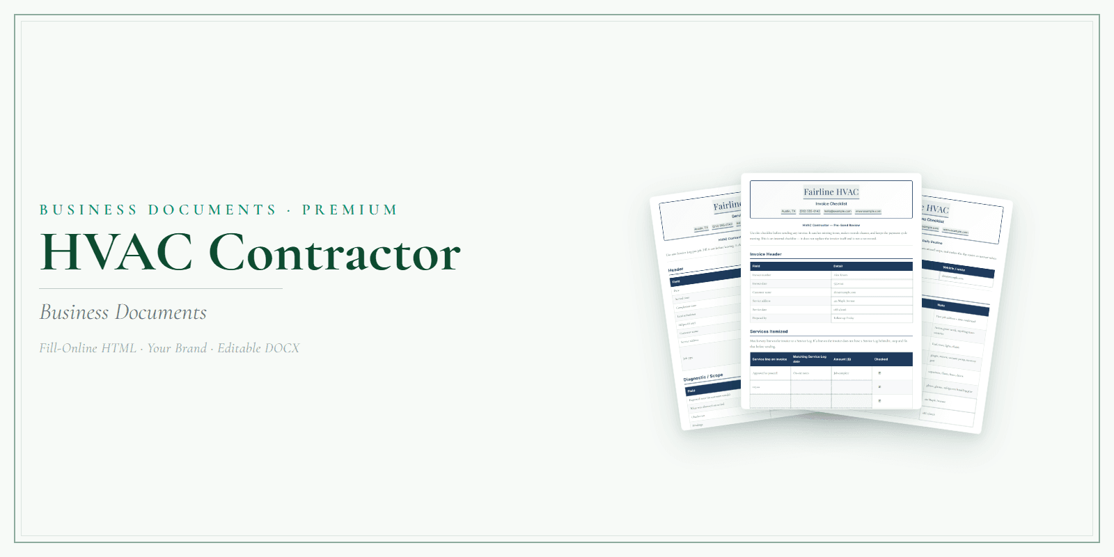 HVAC Contractor Business Documents — Premium product preview
