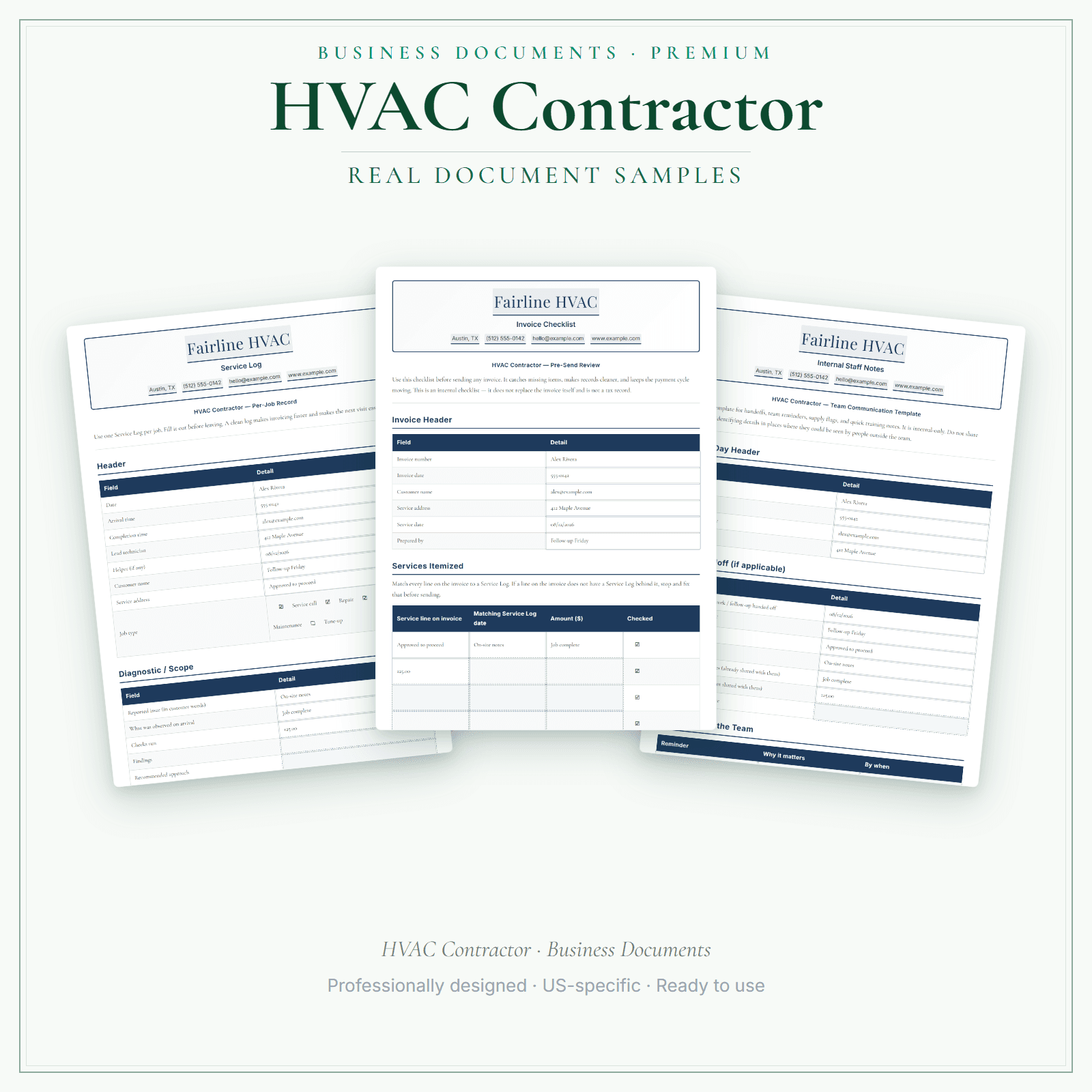 HVAC Contractor Business Documents — Premium sample pages