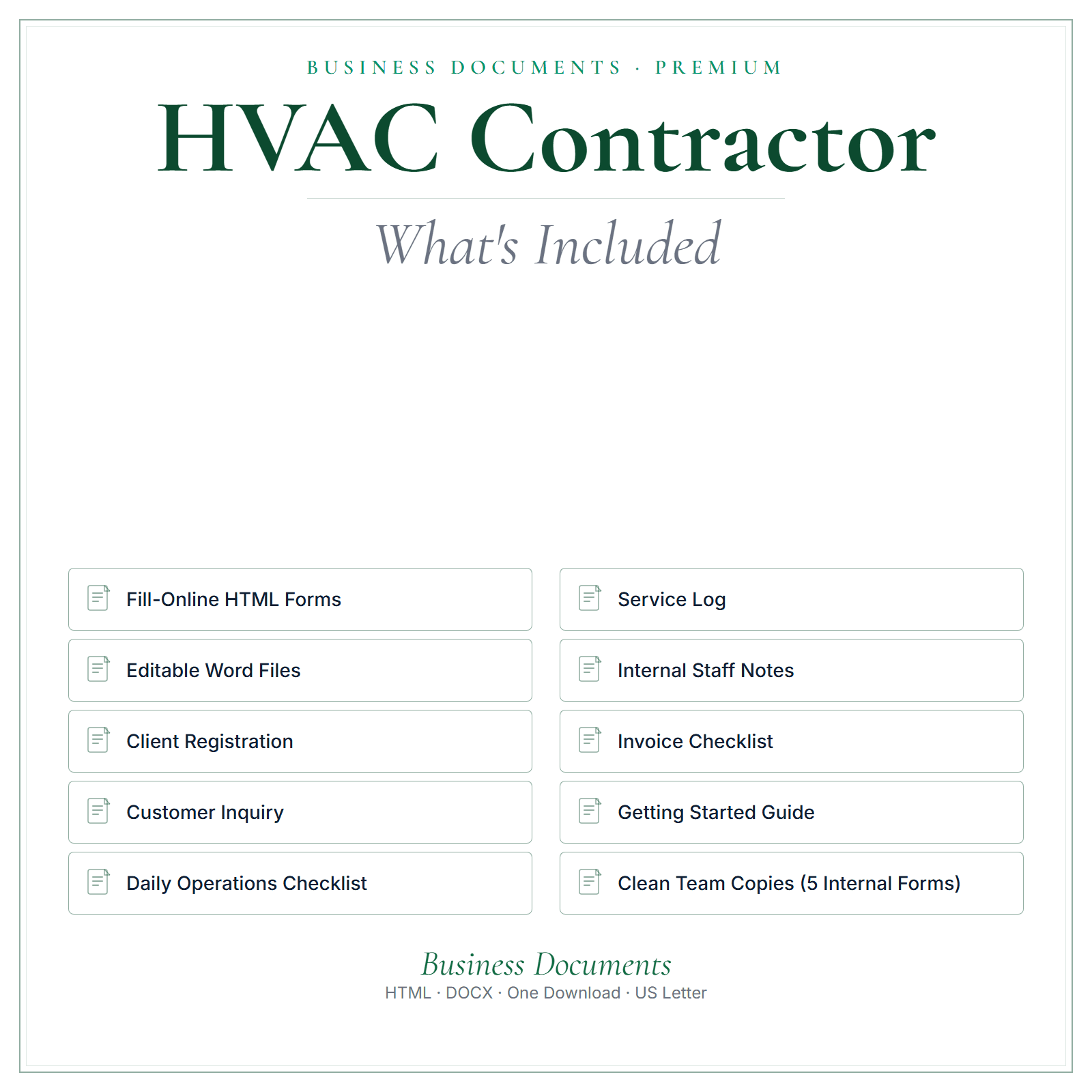 What's included in HVAC Contractor Business Documents — Premium