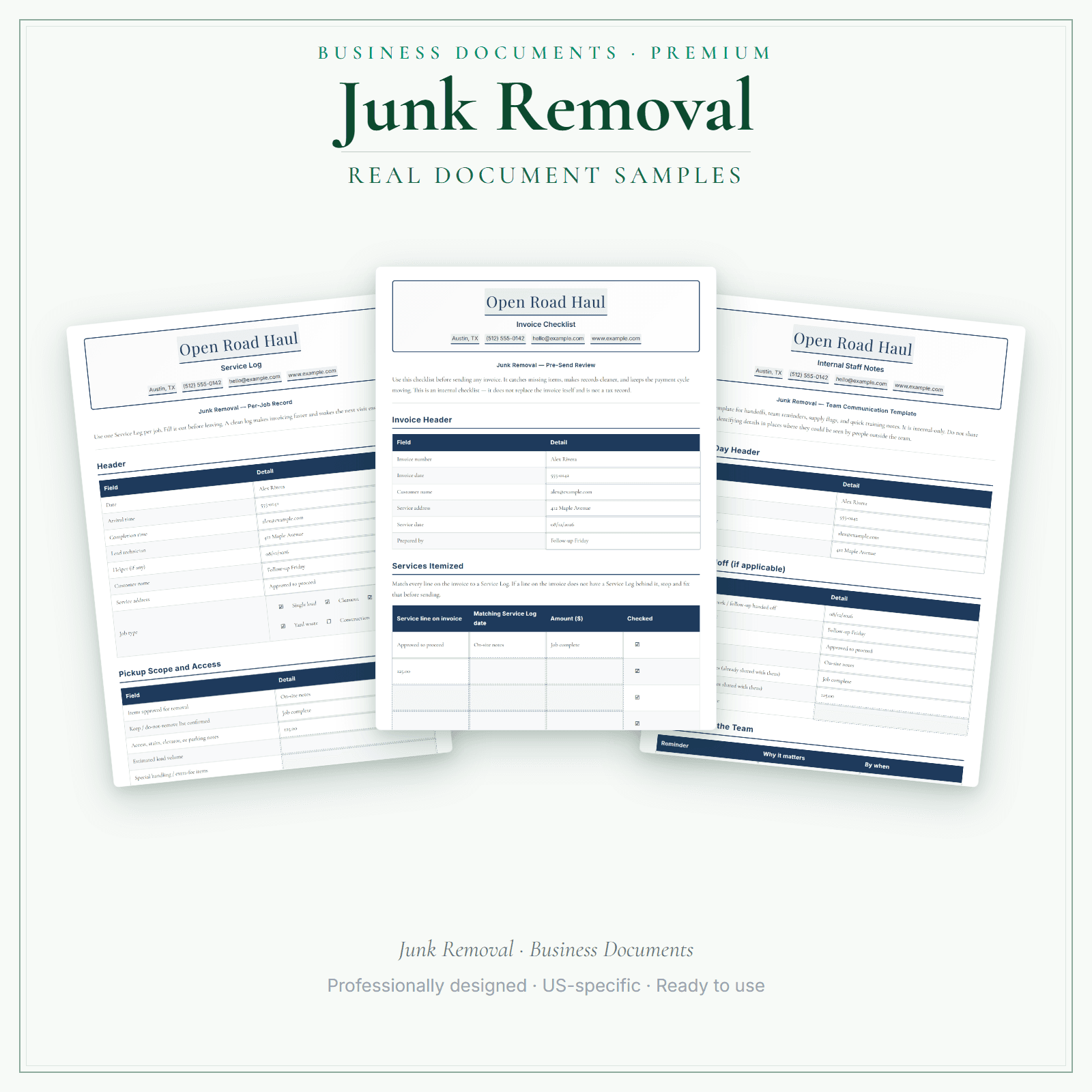 Junk Removal Business Documents — Premium sample pages