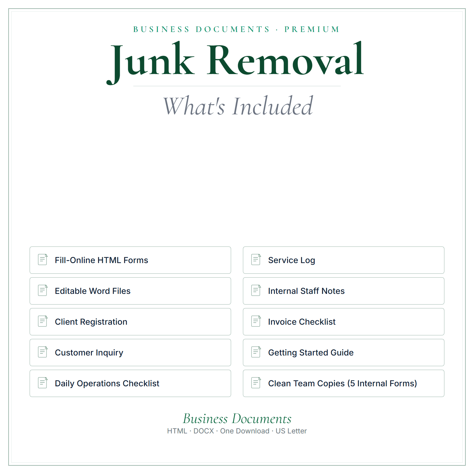 What's included in Junk Removal Business Documents — Premium