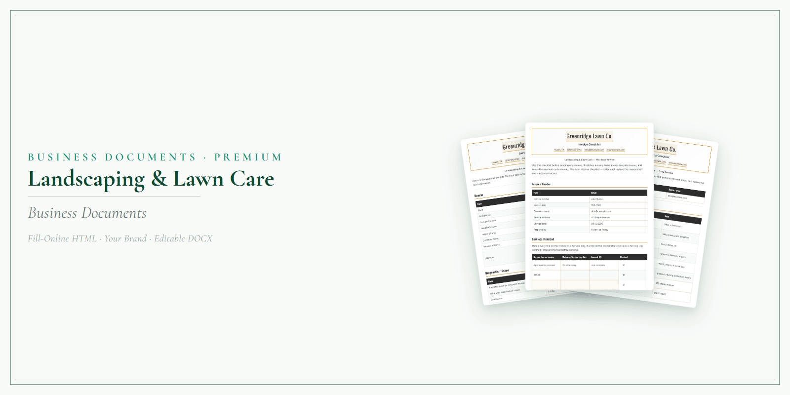 Landscaping & Lawn Care Business Documents — Premium product preview