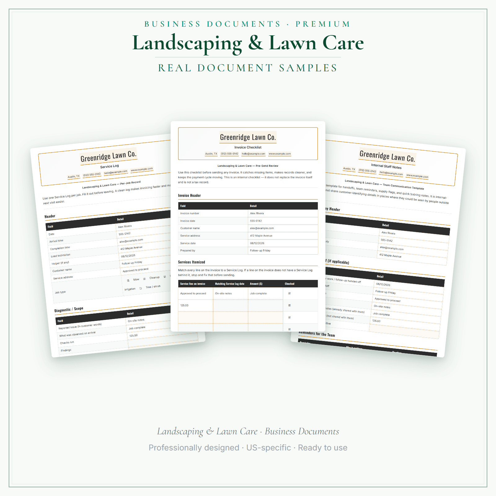 Landscaping & Lawn Care Business Documents — Premium sample pages