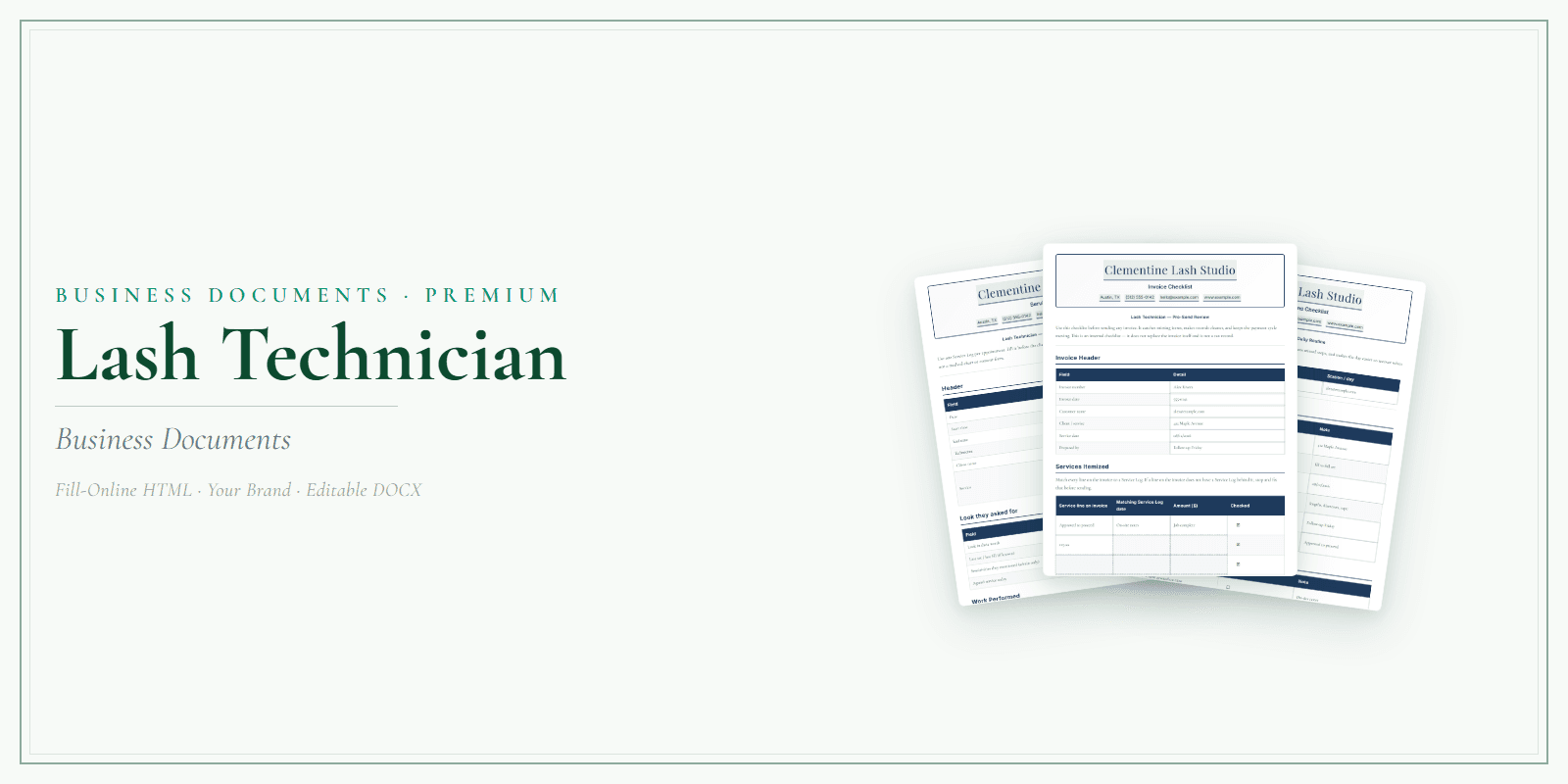 Lash Technician Business Documents — Premium product preview