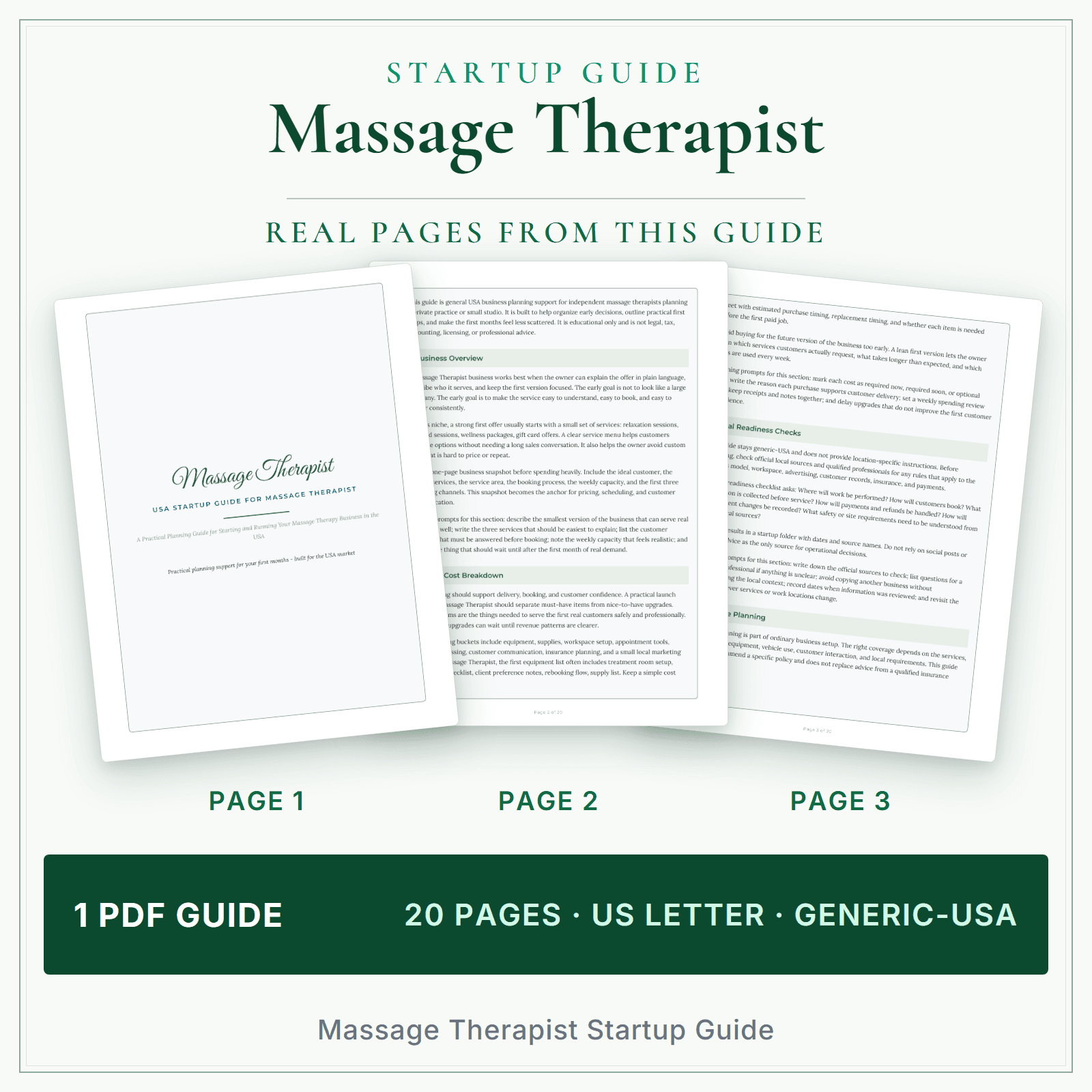 Massage Therapist Startup Guide sample pages