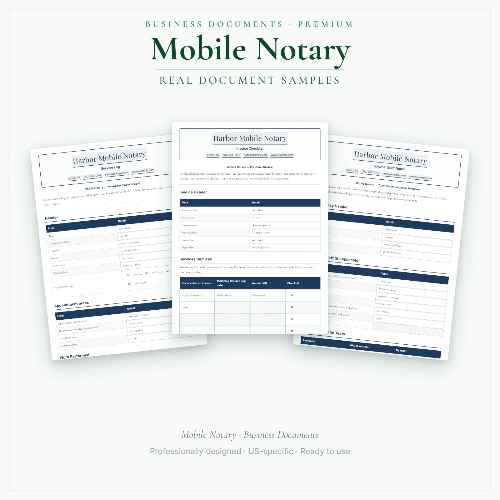 Mobile Notary Business Documents — Premium sample pages