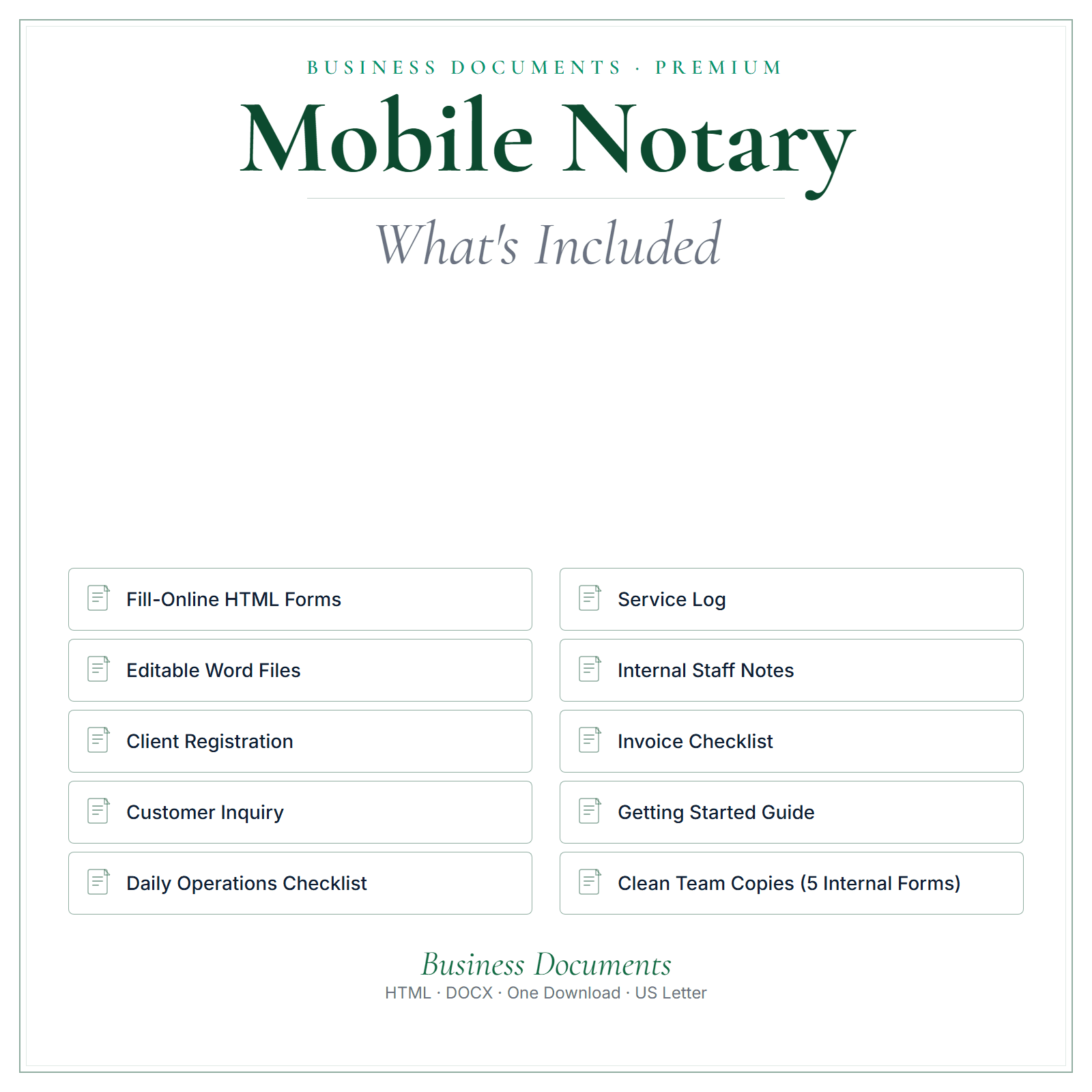 What's included in Mobile Notary Business Documents — Premium