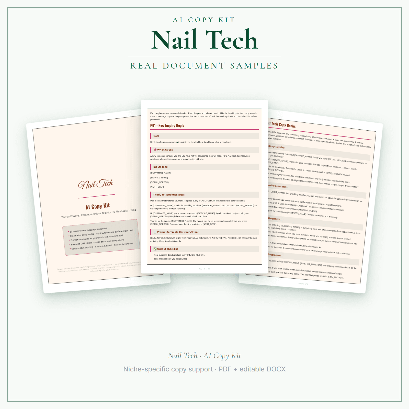 Nail Tech AI Copy Kit sample pages