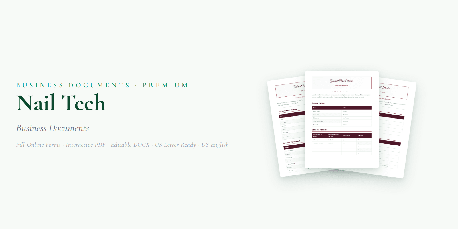 Nail Tech Business Documents — Premium product preview