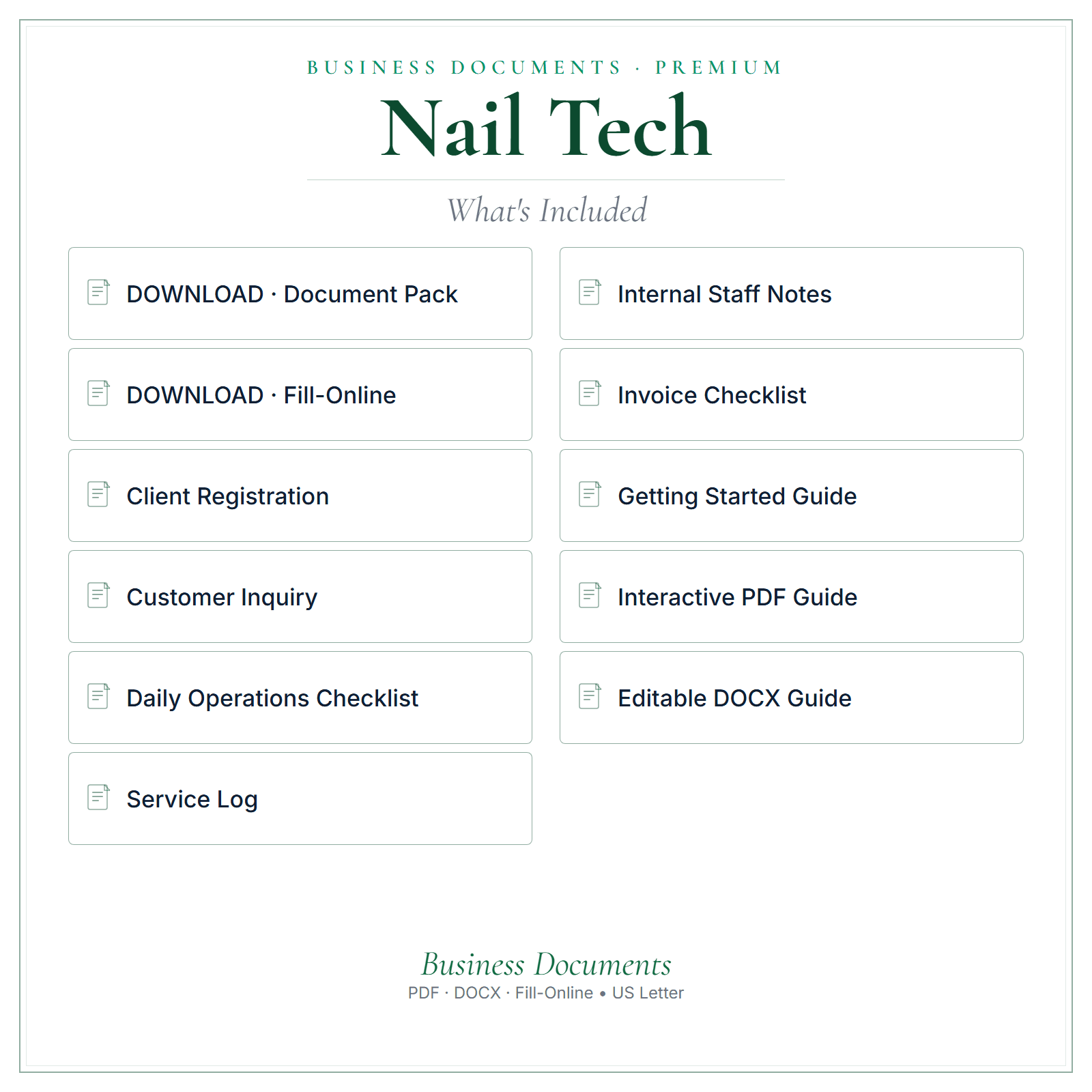 What's included in Nail Tech Business Documents — Premium