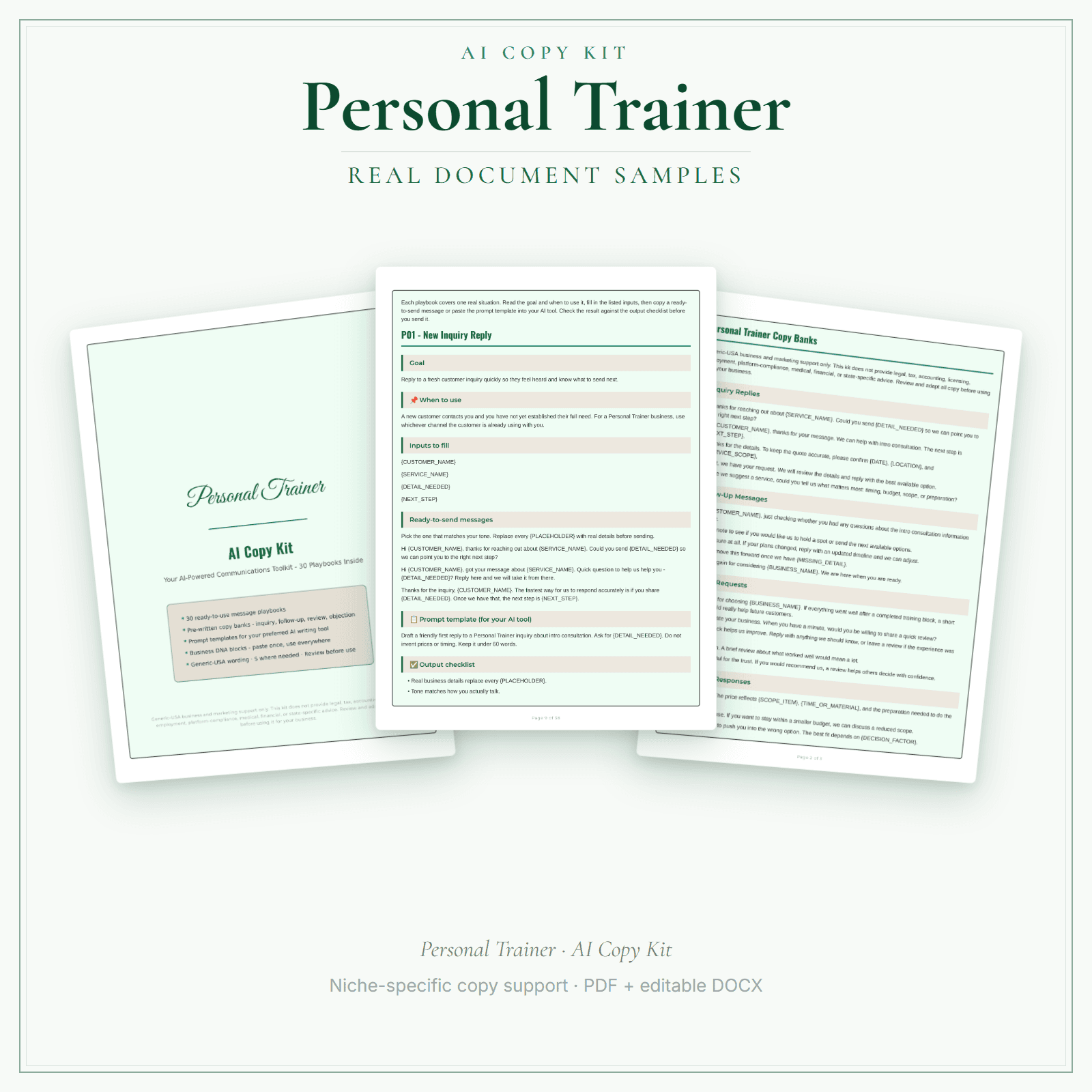 Personal Trainer AI Copy Kit sample pages