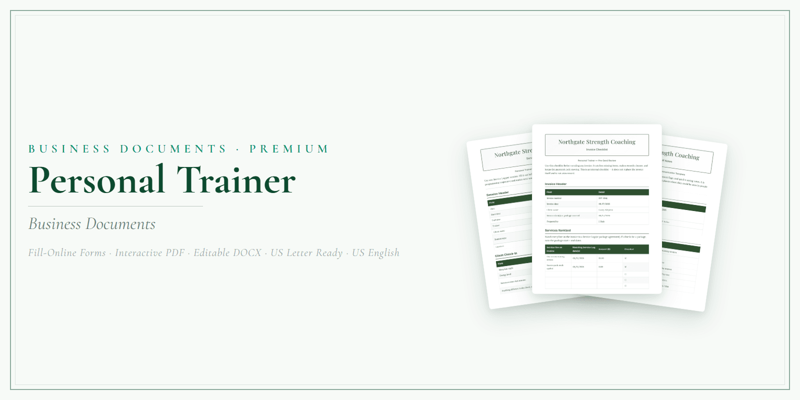 Personal Trainer Business Documents — Premium product preview