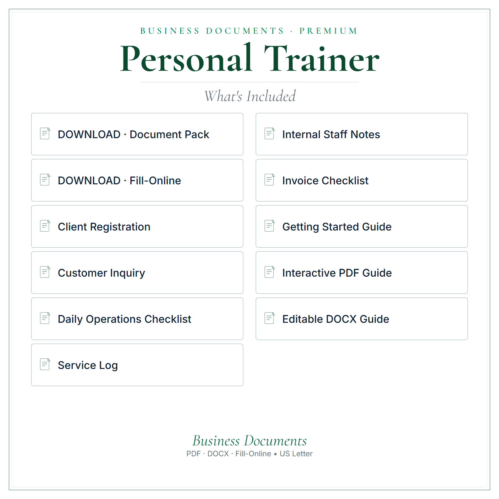 What's included in Personal Trainer Business Documents — Premium