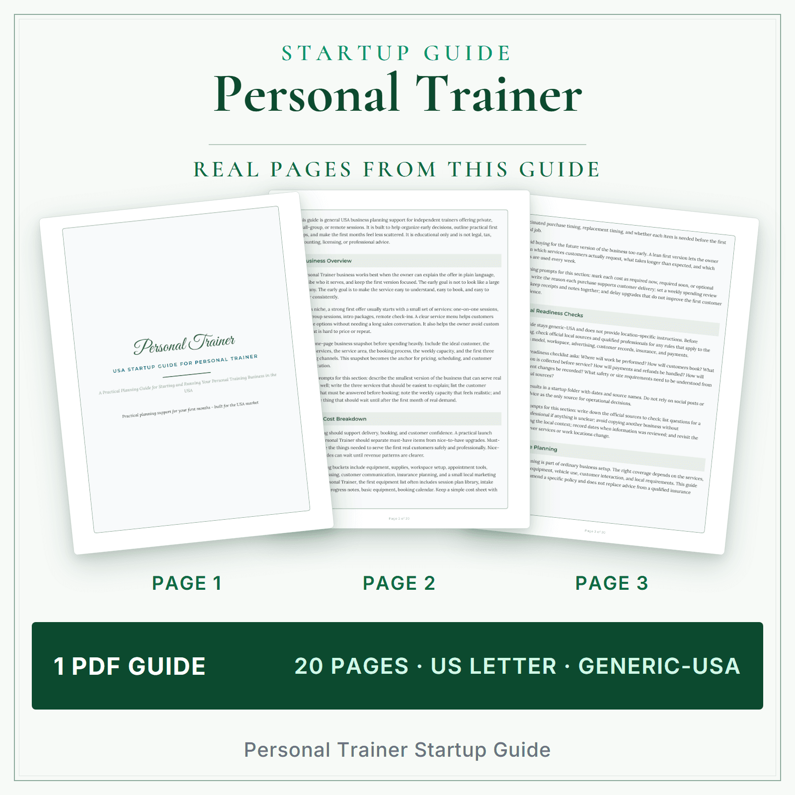 Personal Trainer Startup Guide sample pages
