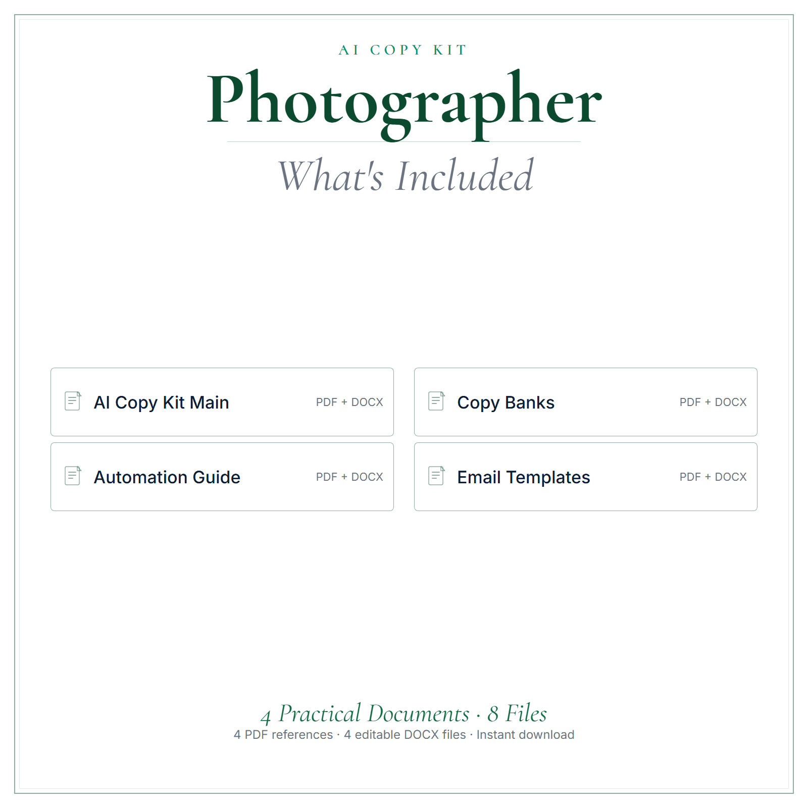 What's included in Photographer AI Copy Kit