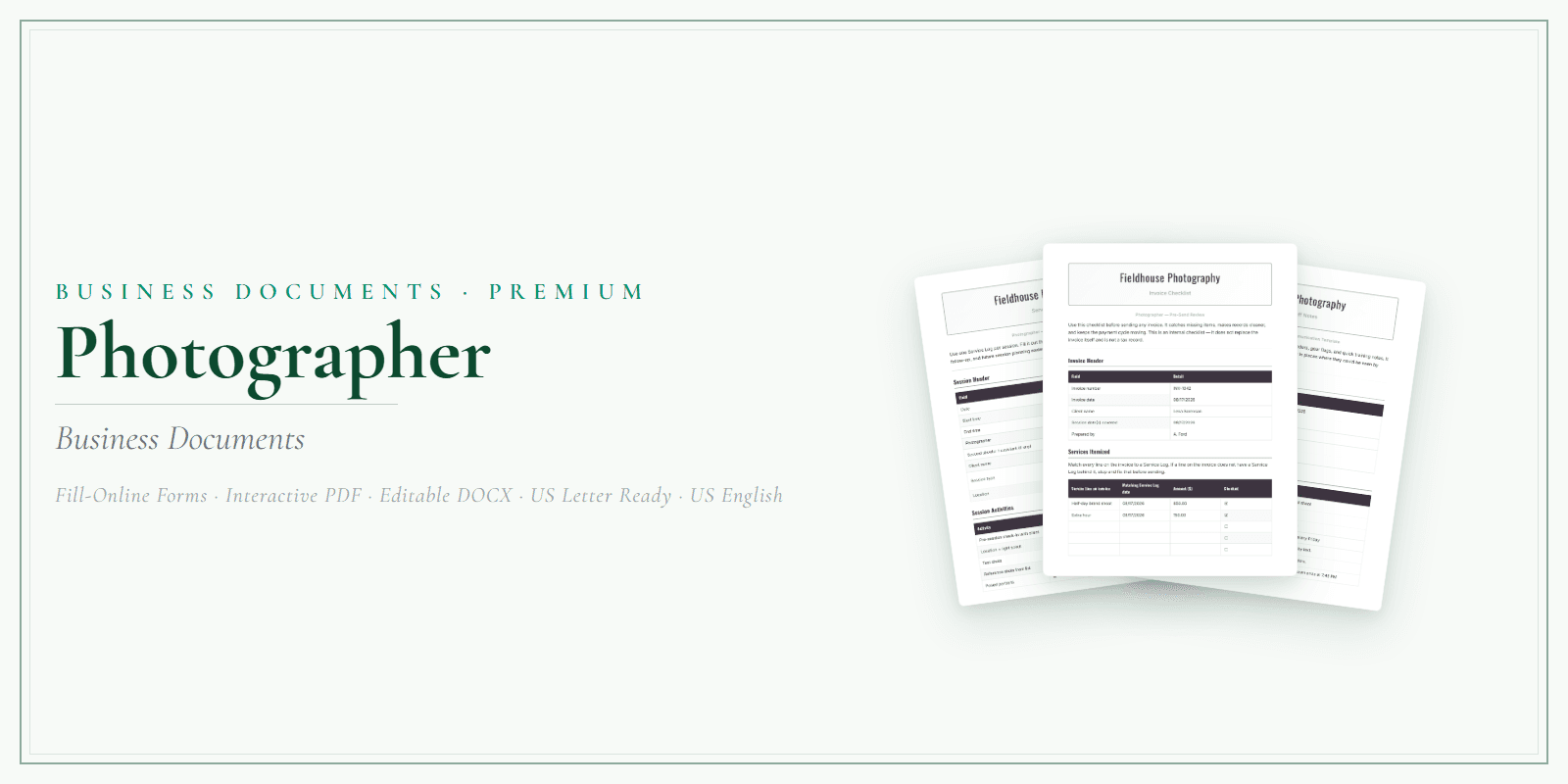 Photographer Business Documents — Premium product preview