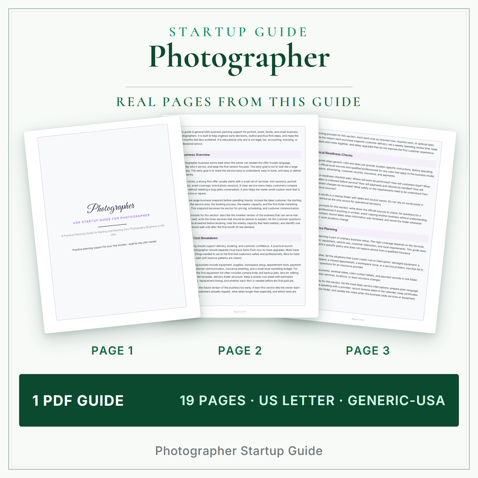 Photographer Startup Guide sample pages