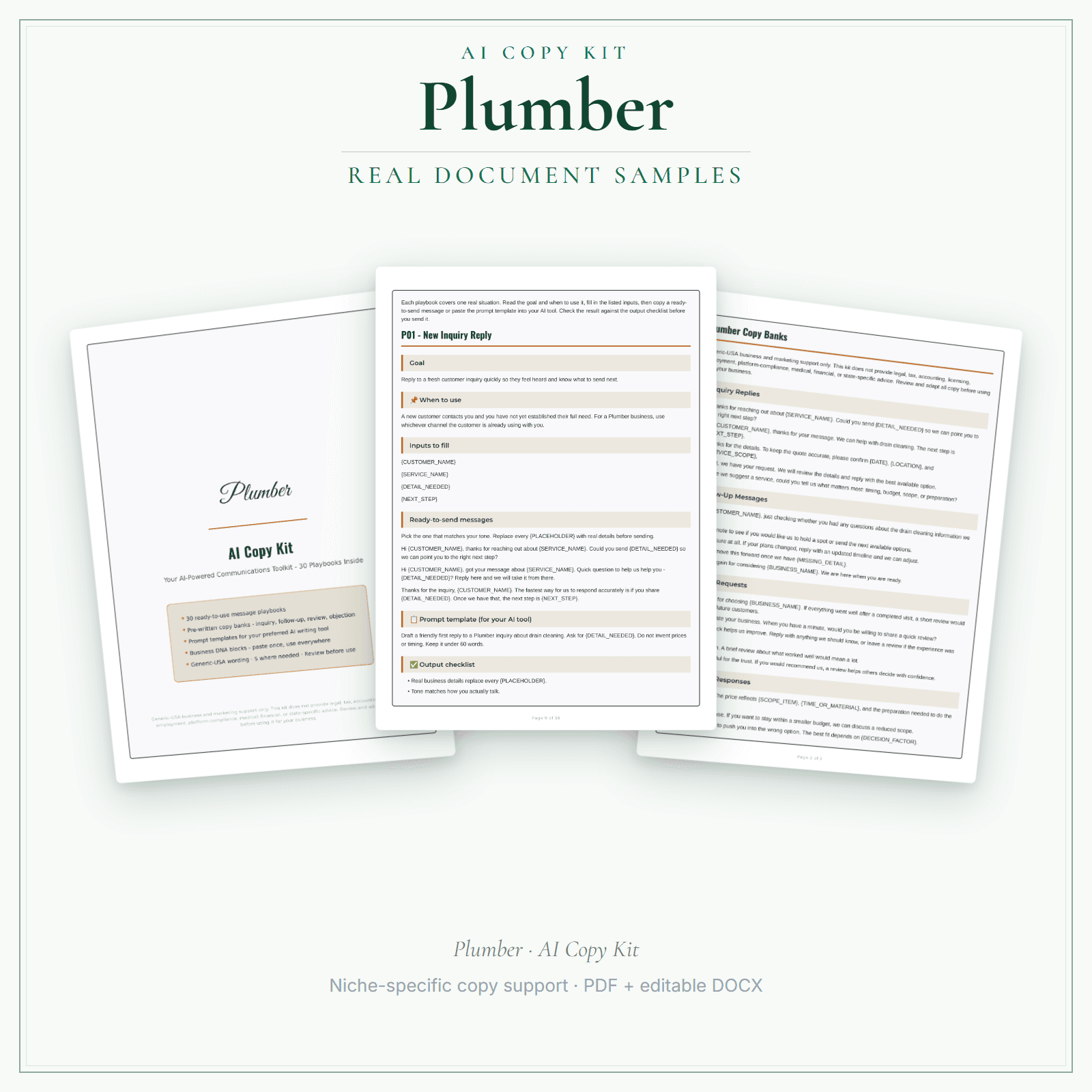 Plumber AI Copy Kit sample pages