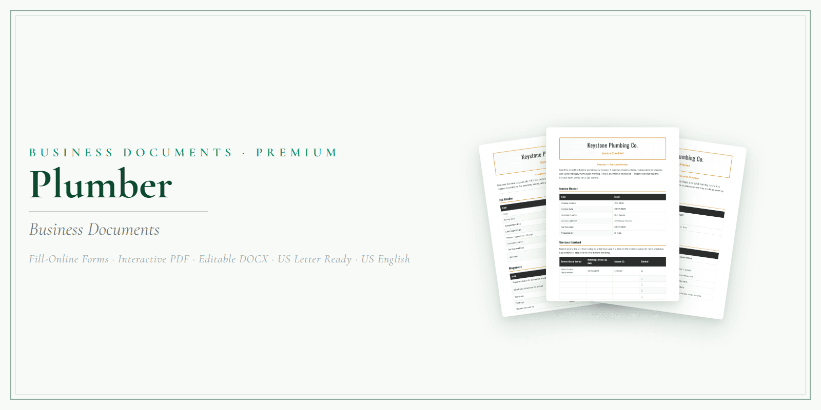Plumber Business Documents — Premium product preview