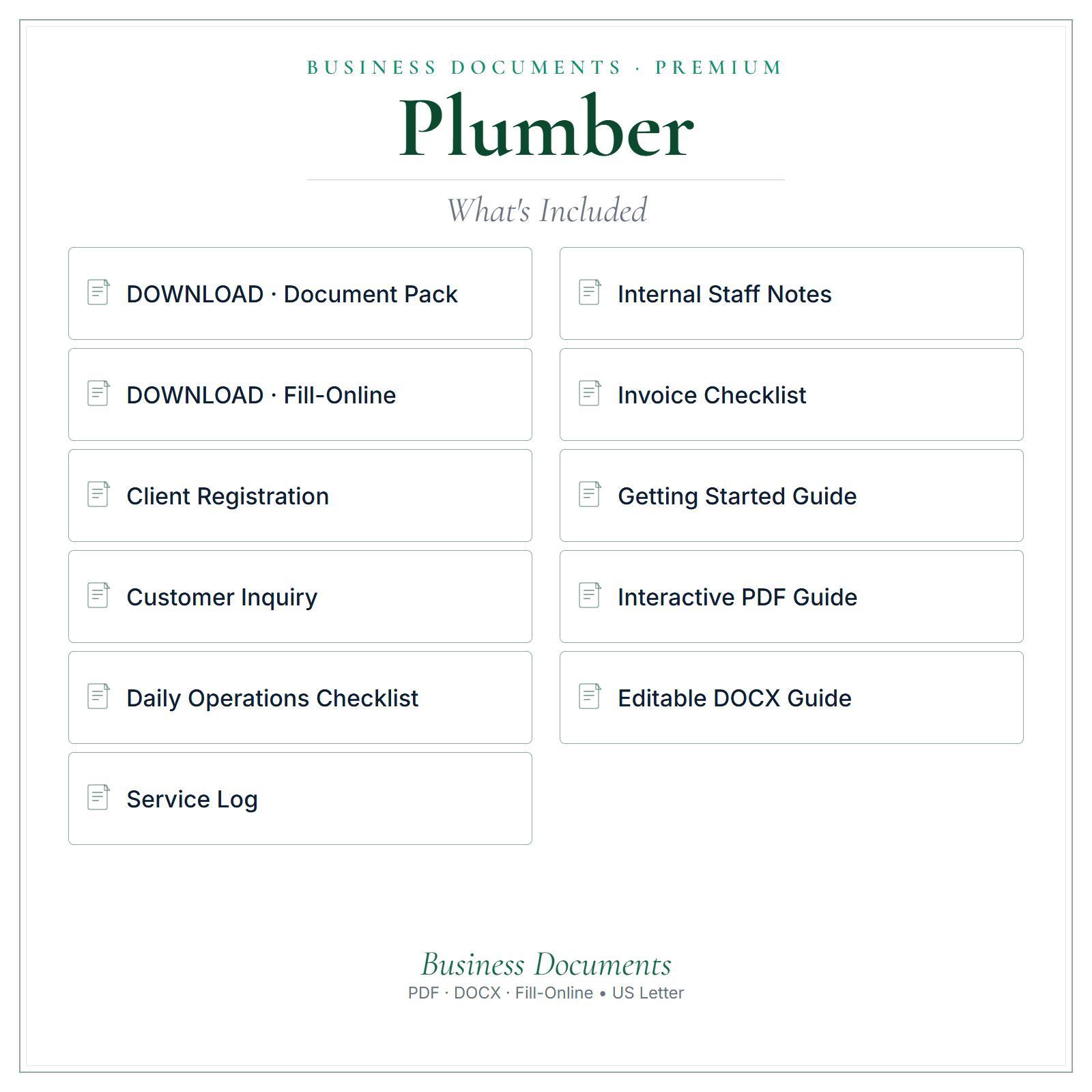 What's included in Plumber Business Documents — Premium