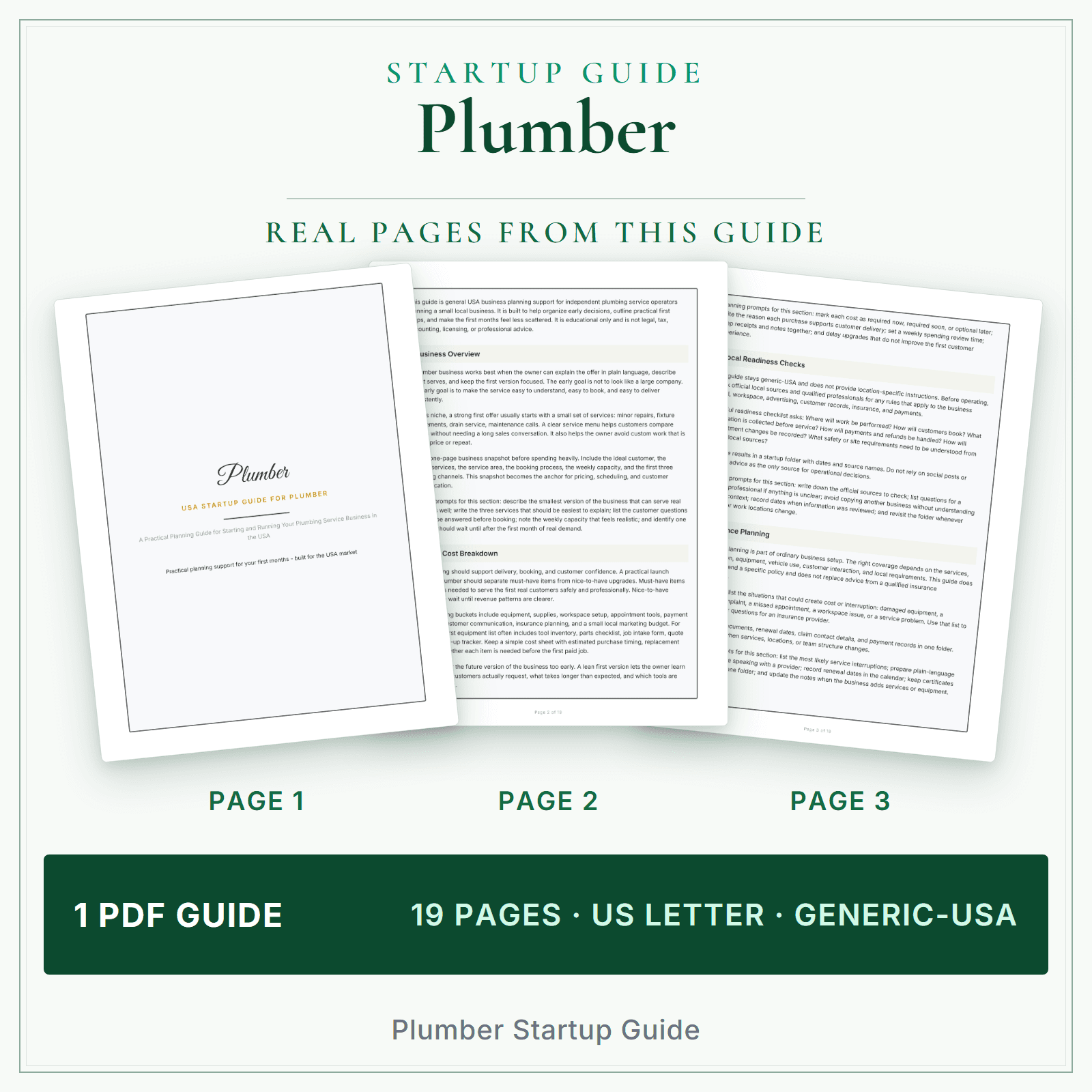 Plumber Startup Guide sample pages