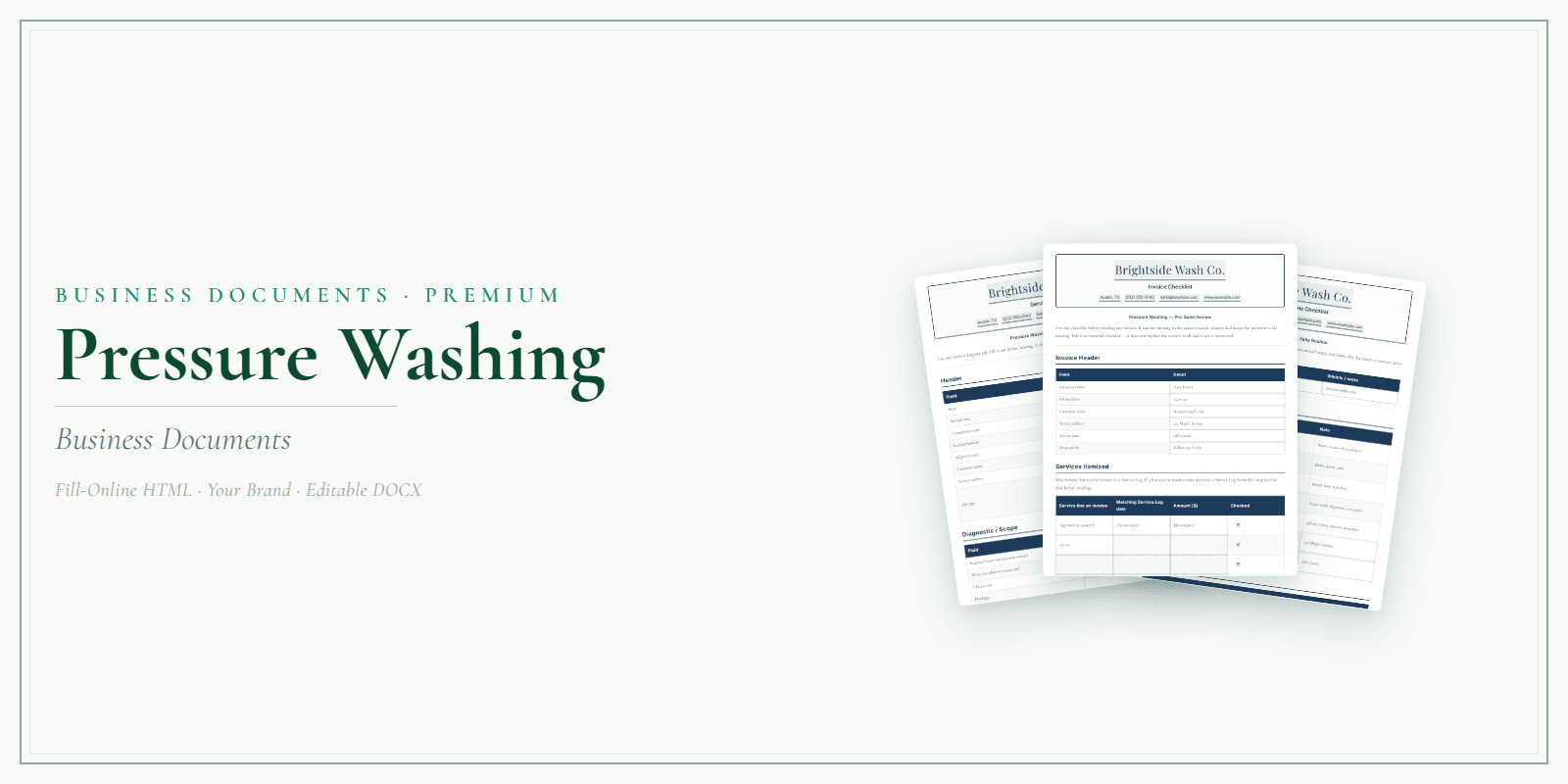 Pressure Washing Business Documents — Premium product preview
