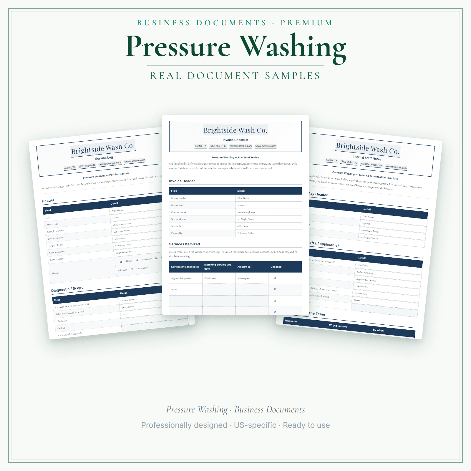 Pressure Washing Business Documents — Premium sample pages