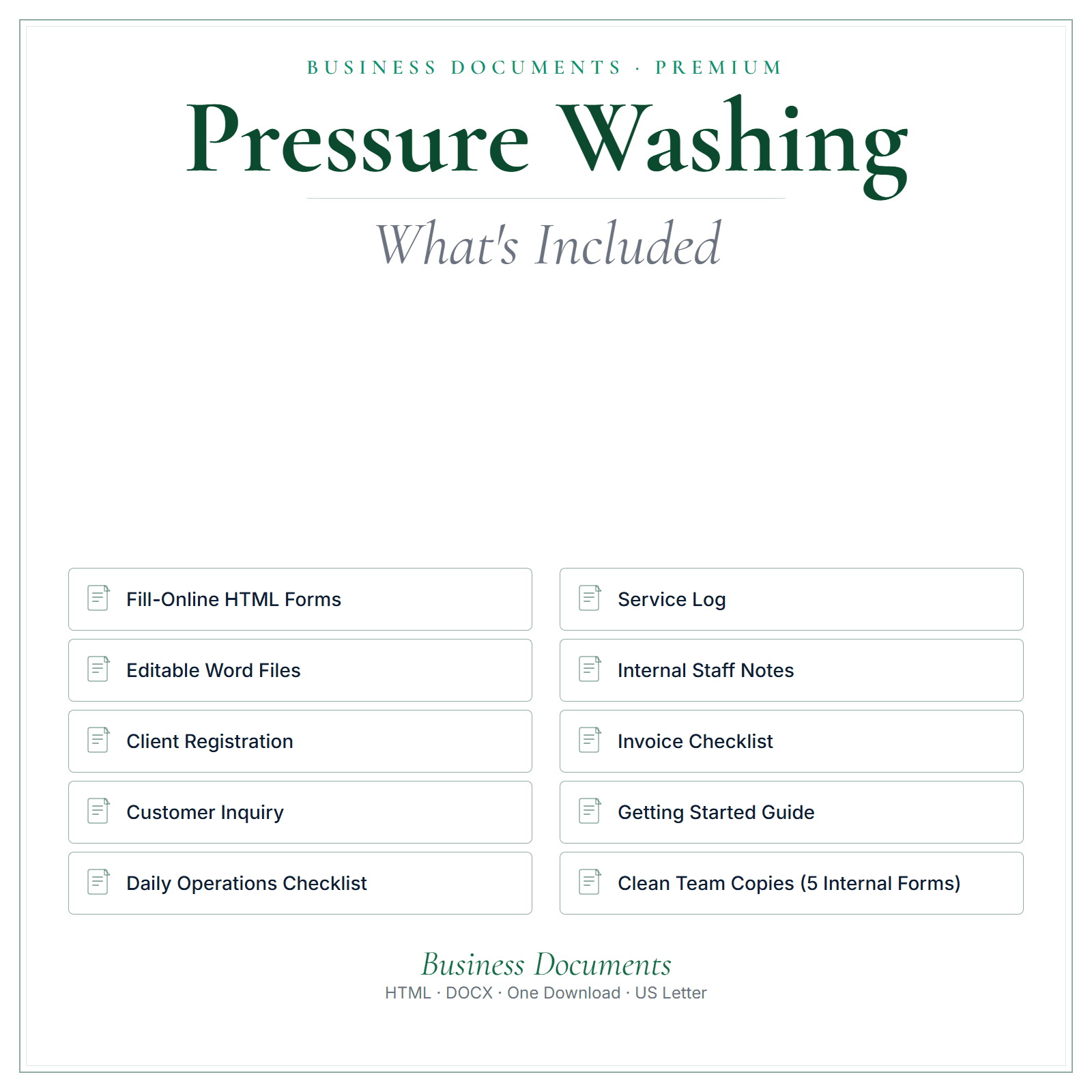 What's included in Pressure Washing Business Documents — Premium