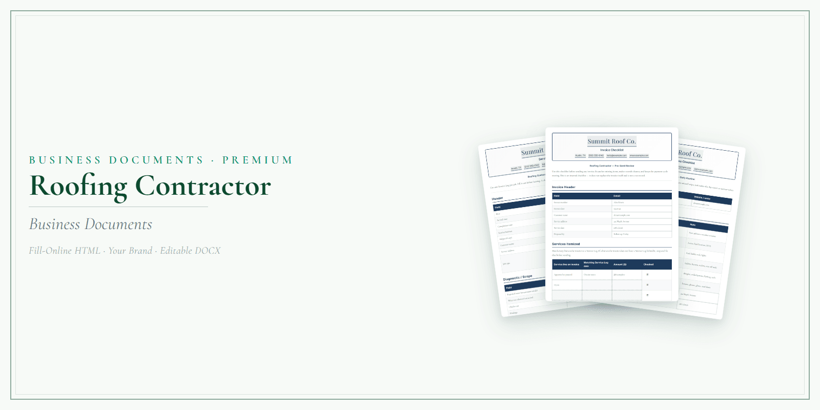 Roofing Contractor Business Documents — Premium product preview