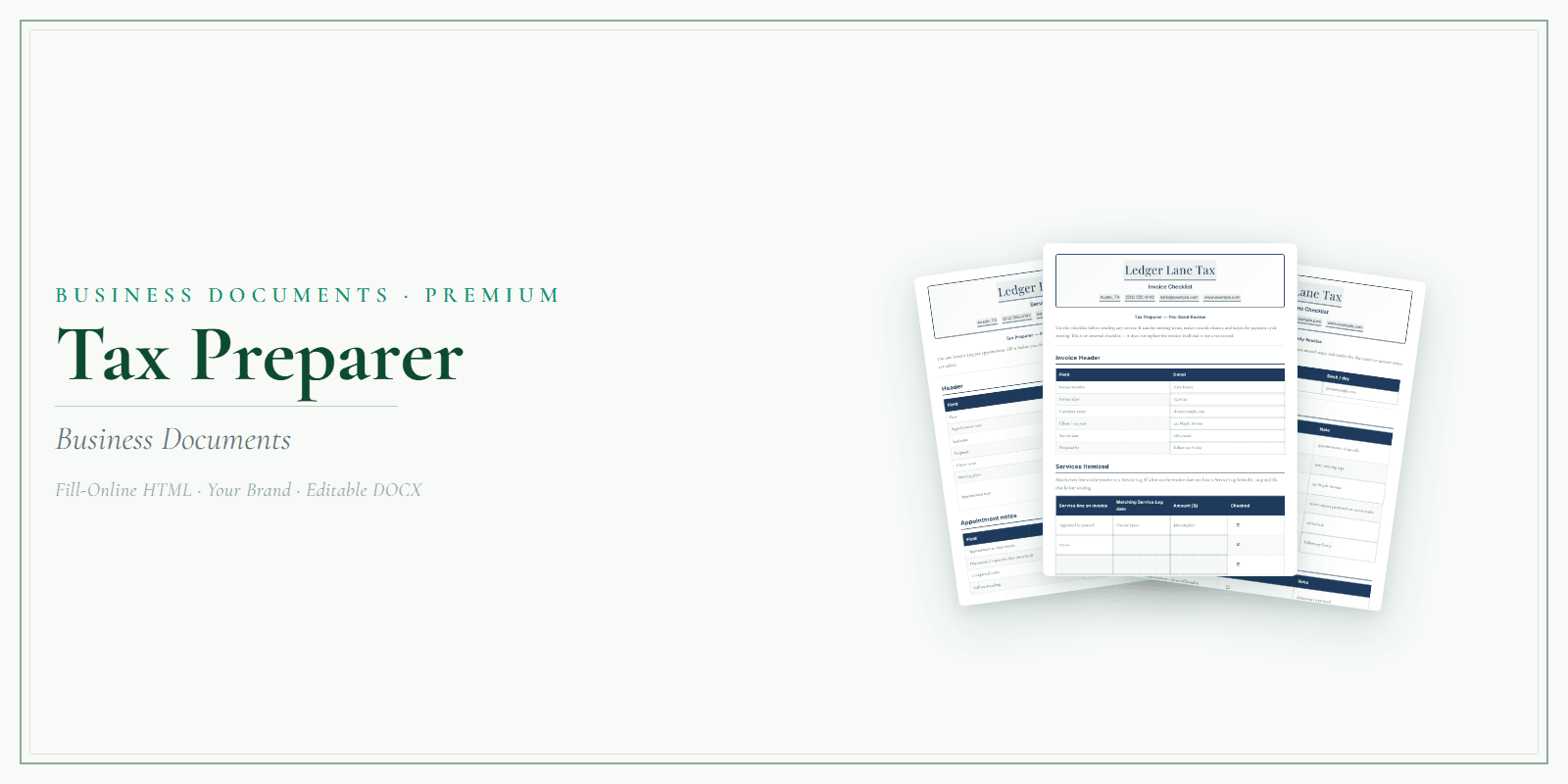Tax Preparer Business Documents — Premium product preview
