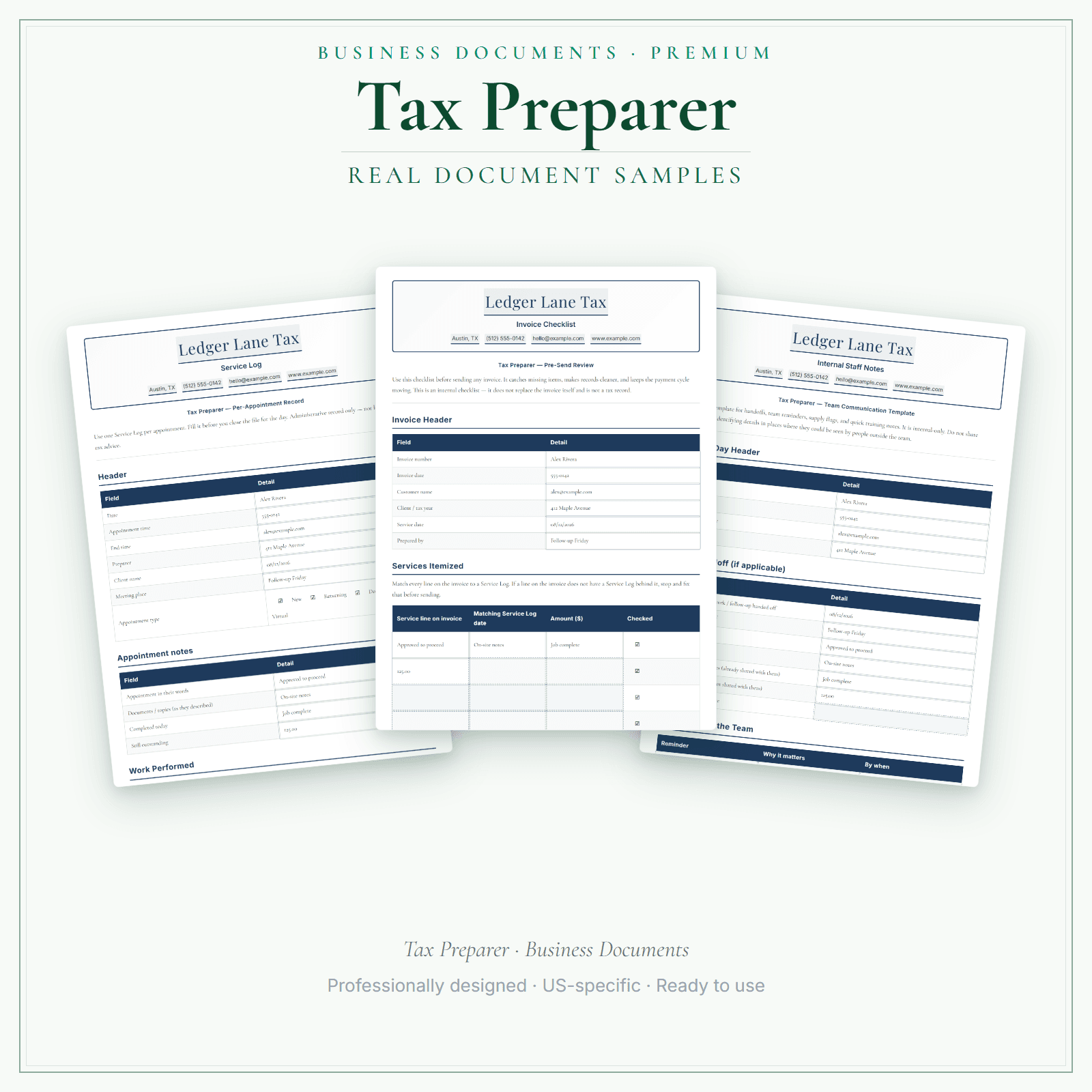 Tax Preparer Business Documents — Premium sample pages