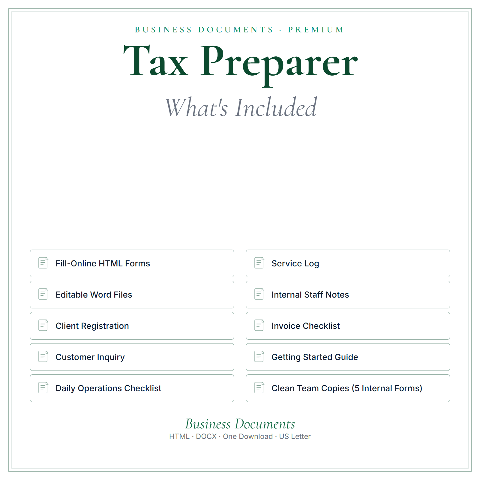 What's included in Tax Preparer Business Documents — Premium