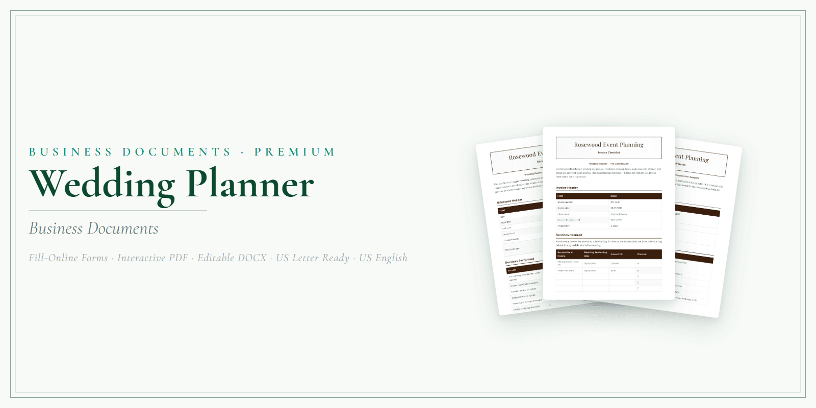 Wedding Planner Business Documents — Premium product preview
