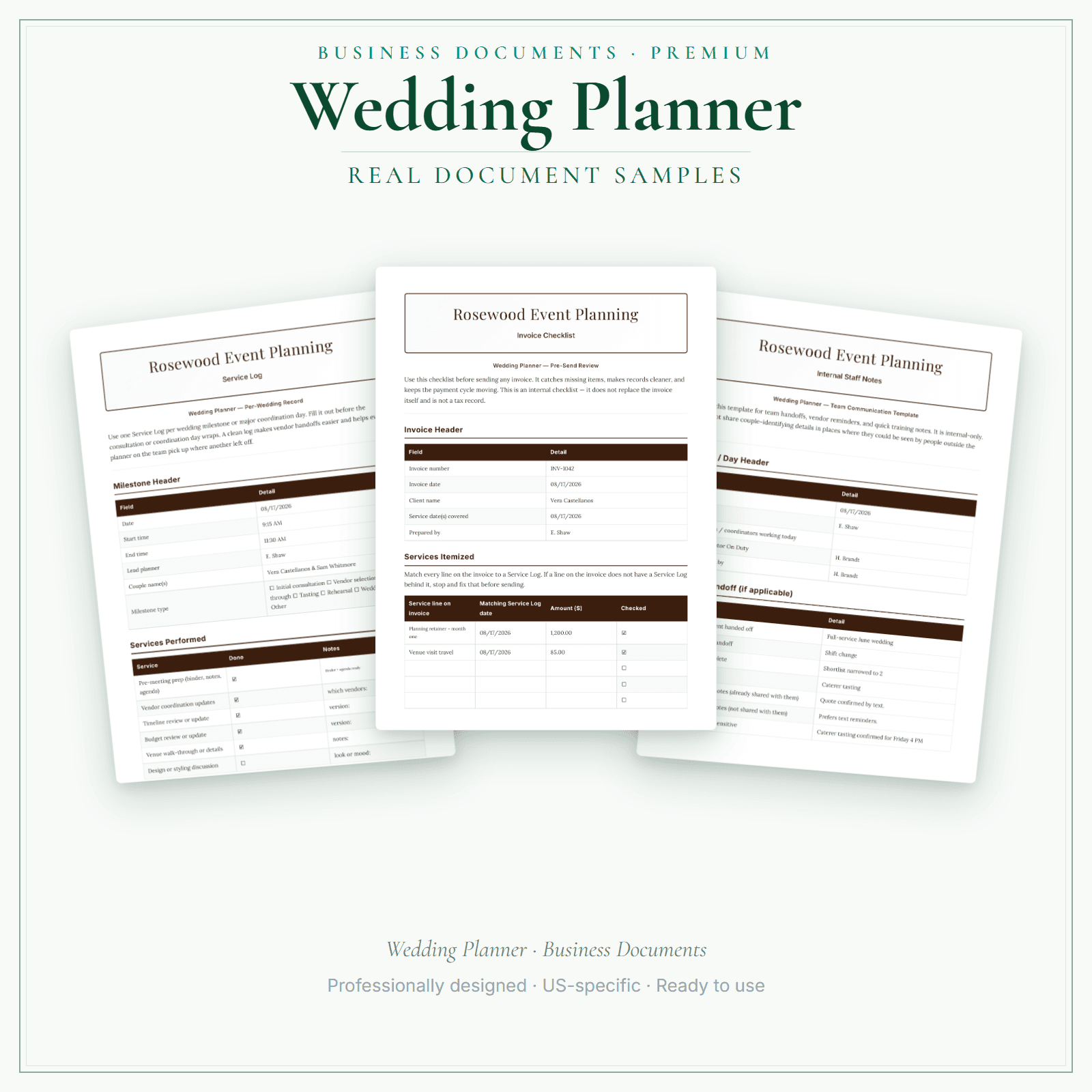 Wedding Planner Business Documents — Premium sample pages
