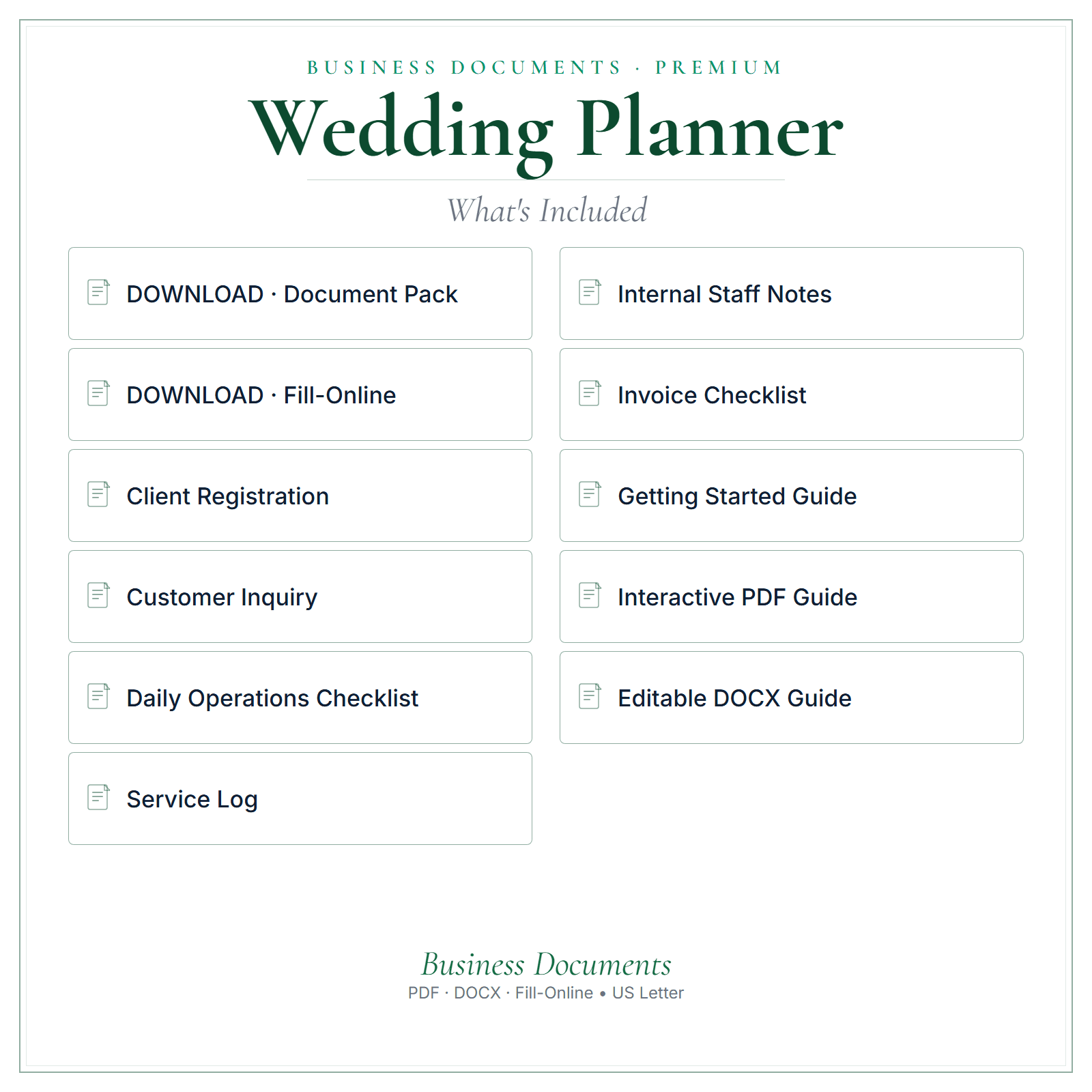 What's included in Wedding Planner Business Documents — Premium