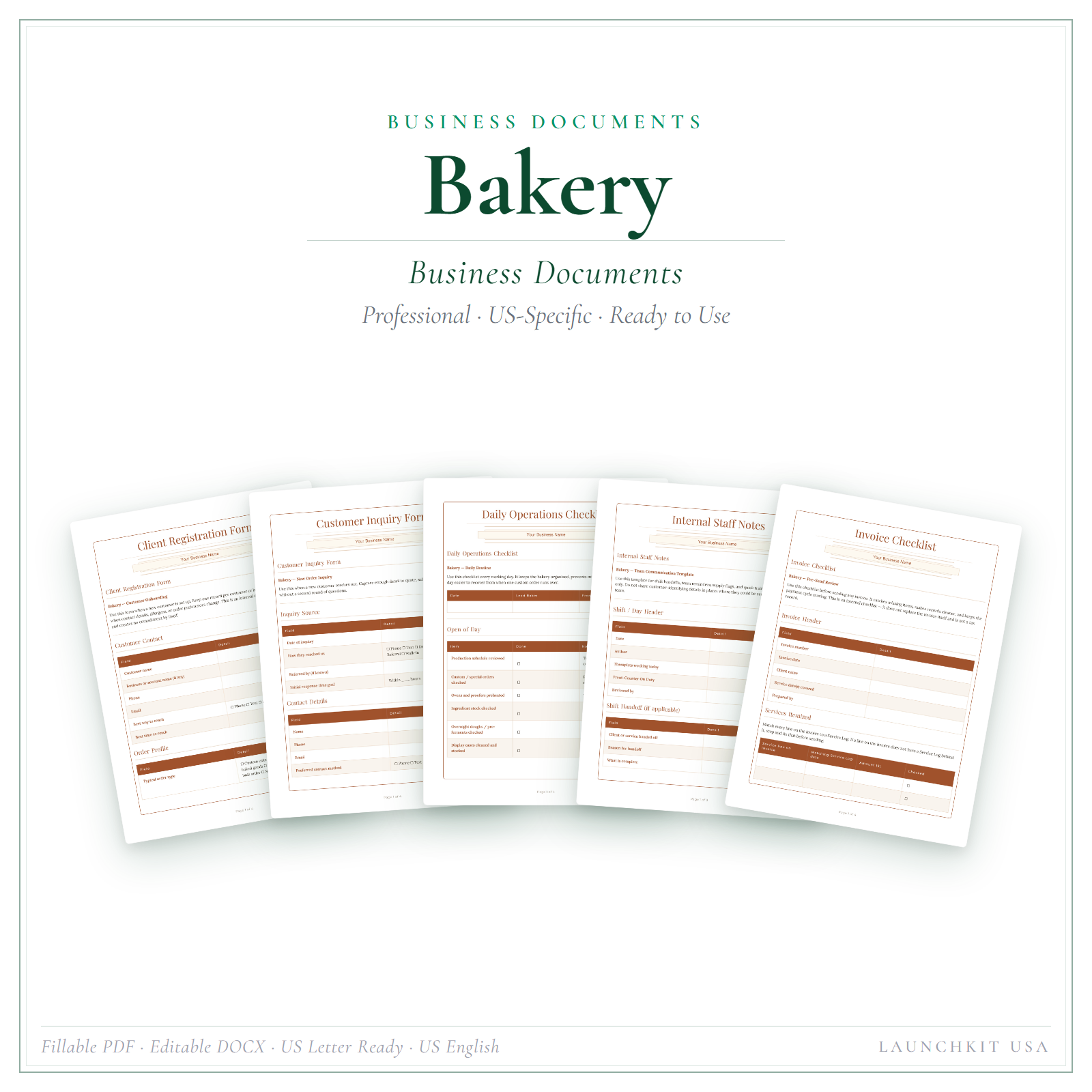 Business Documents for Bakery