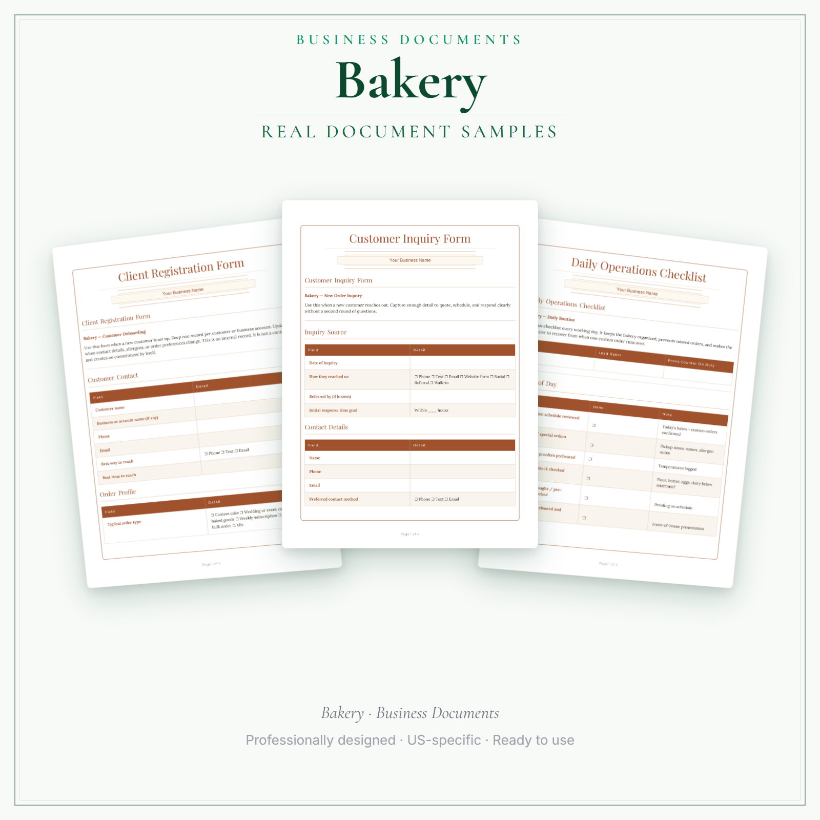 Bakery Business Documents — Premium sample pages